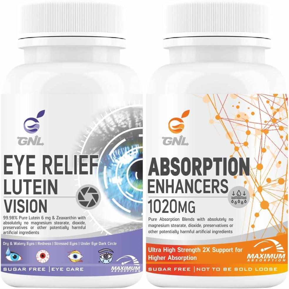 GNL Eye Supplements To Improve Vision With Lutein, Zeaxanthin, Vitamin A, C, D, E, And Omega 3 Fatty Acid To Support Reducing Dryness, Stress, Itchy, UV Light, & Redness In Eyes- 60 Capsules (Pack 1)