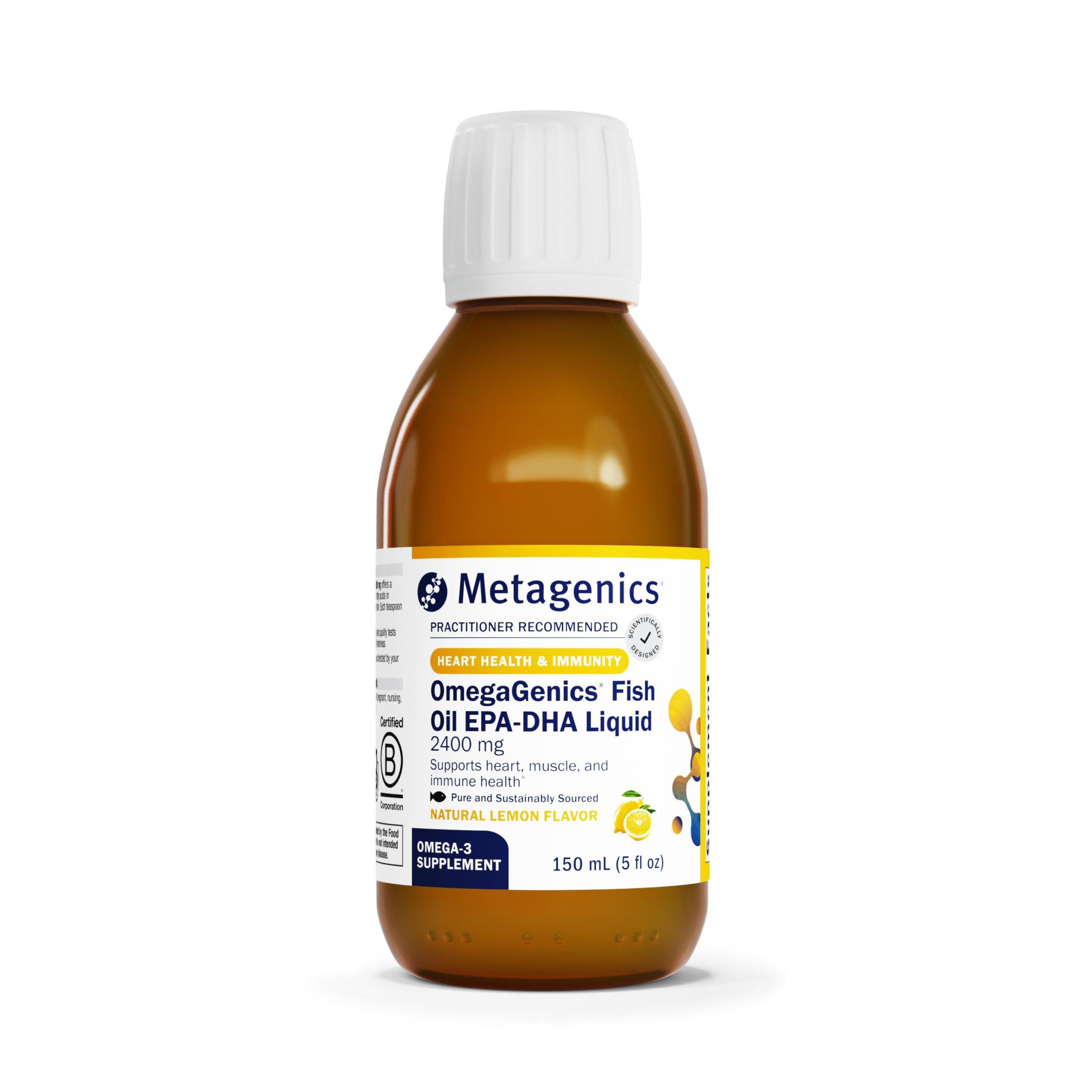 OmegaGenics EPA-DHA 2400 mg - High Potency Liquid Fish Oil Supplement for Heart Health & Immune Support* - Sustainably Sourced - Lemon Flavor - Non-GMO & Gluten-Free - 30 Servings