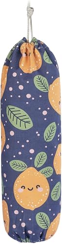 Plastic Bag Holder, Reusable Grocery Bag Holder for Plastic Bags Groceries Store, Flower Canvas Trash Plastic Bag Organizer Storage Holders for Home Kitchen Pantry Decor (Blue Lemon)