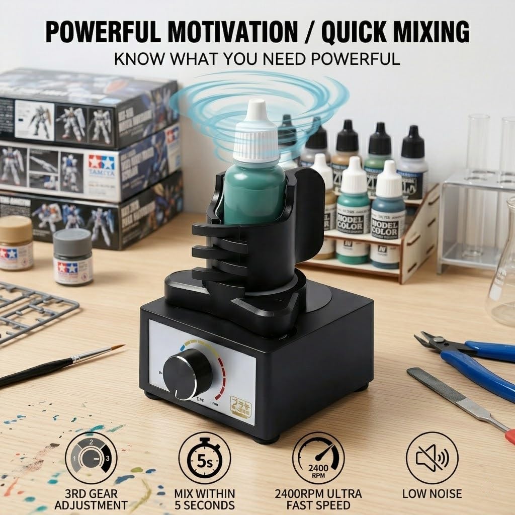 Vortex Mixer, kompatibel mit Hobby-Modellfarben, Acryl und Nagellack, 2400 U/min, einstellbare Geschwindigkeit, Farbstreuer für 10–100 ml Behälter, Freisprech-Labor-Mixer mit stabilem Saugfuß