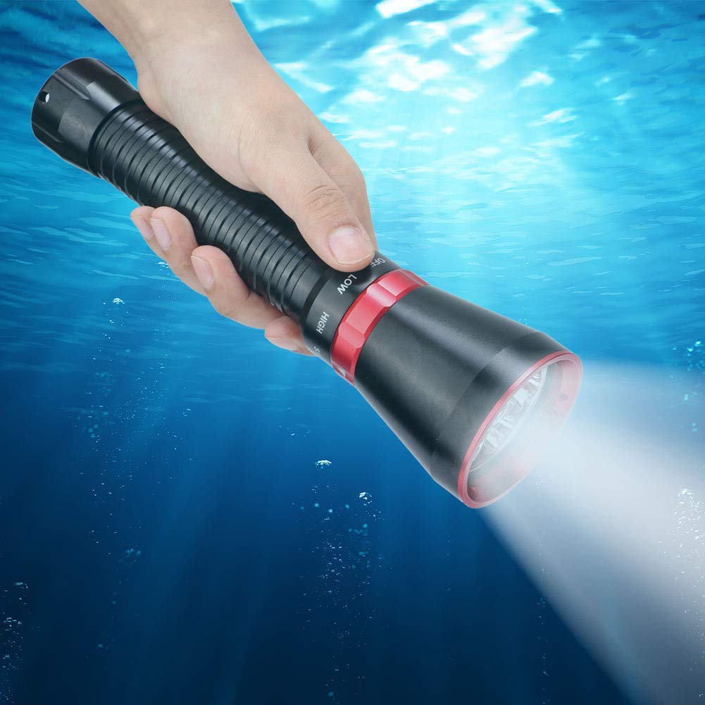 Garosa Torcia Subacquea 100M, Torcia Elettrica Alta Luminosità 18000LM per Attività Subacquee e All'aperto, Lampada Subacquea Resistente Impermeabile (Rosso)