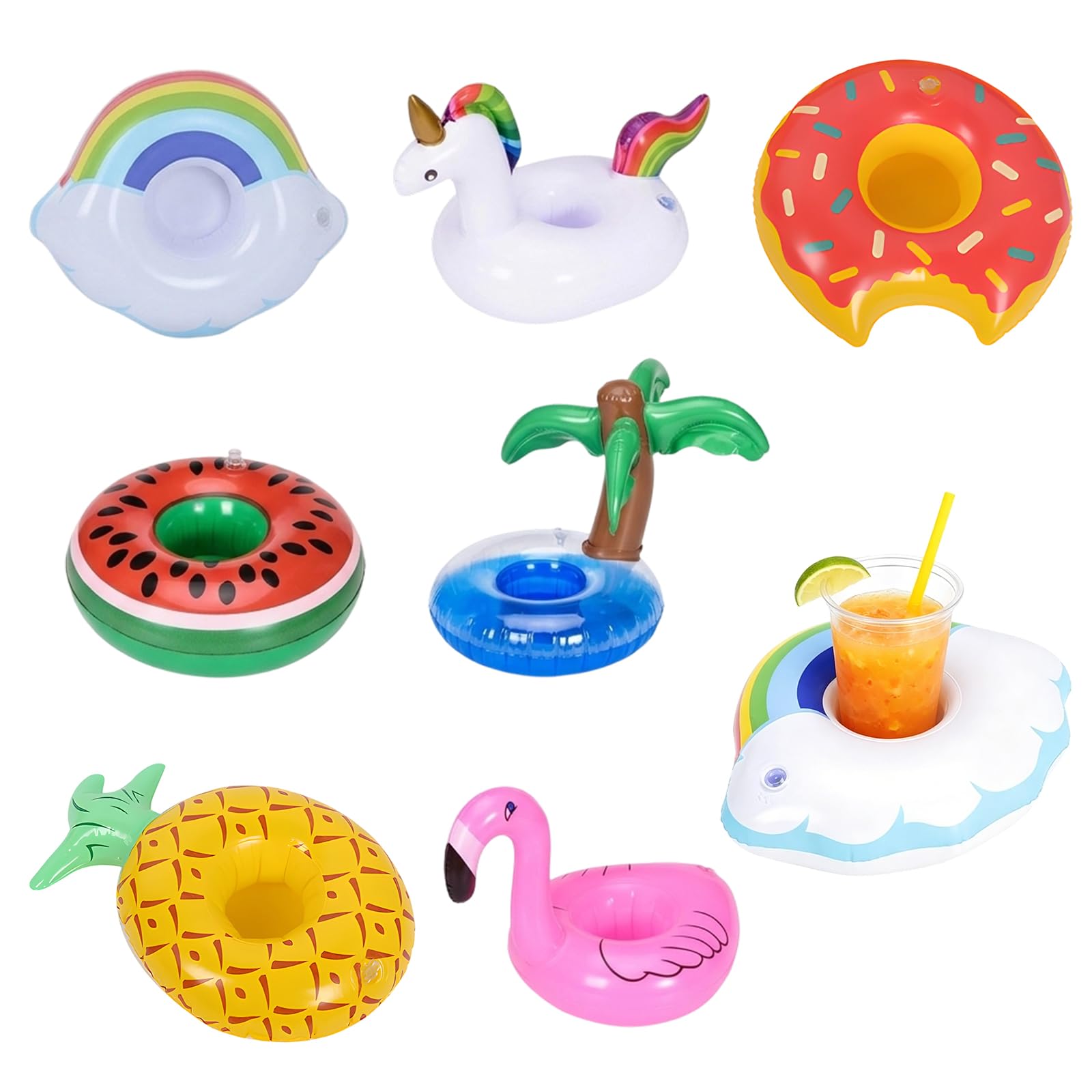 7 Pcs Inflatable Drinks Holder, Pool Party Decorations, Flamingo Unicorn Pool Drinks Holder, Floating Cup Holders for Beach Bathing Vacations and Family Friends Fun Party