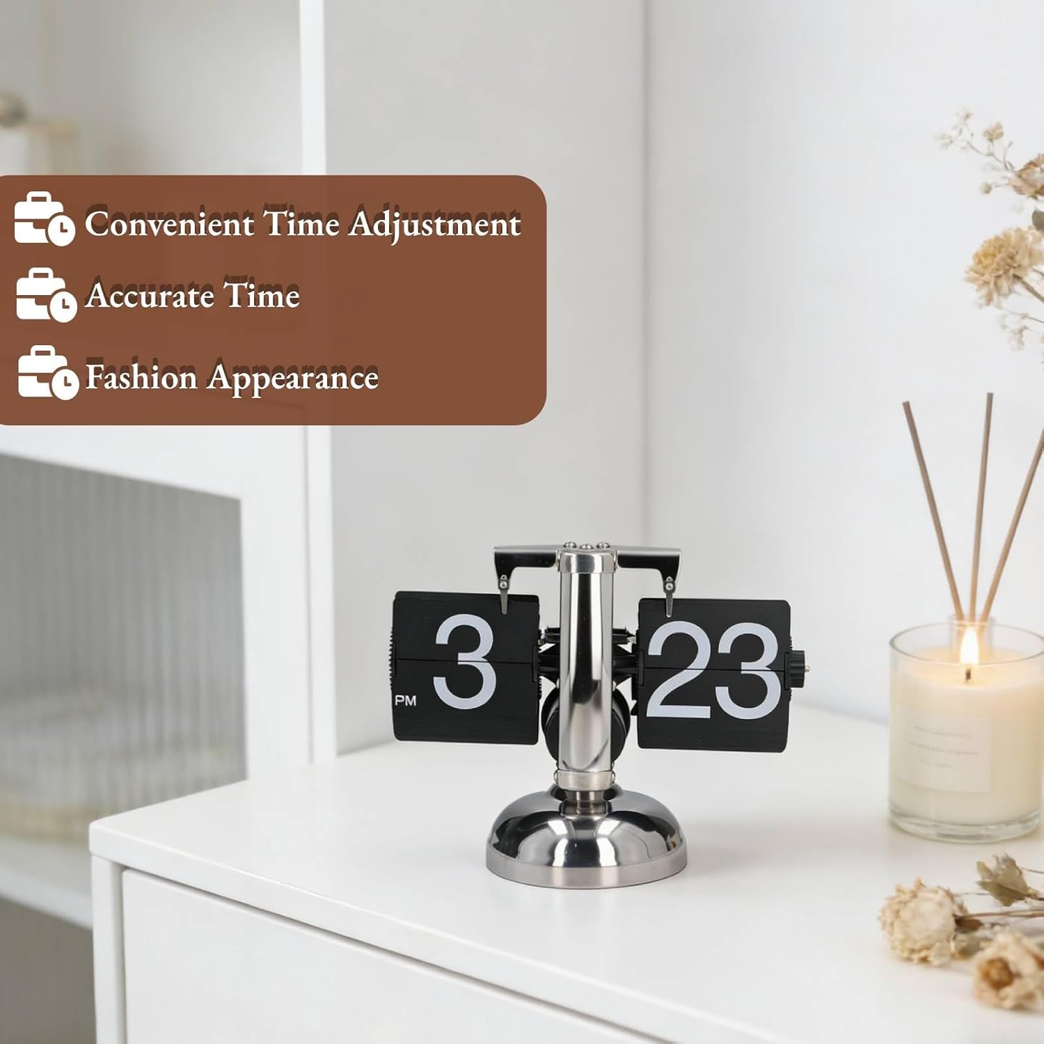 Retro Flip Clock, Retro Analog Flipping Clock Automatic Page Turning Internal Gear Operated Clock Mechanical Digital Desk Clock with Large Numbers for Home Office Decor, 8.1 X 6.7 X 3.5 Inches