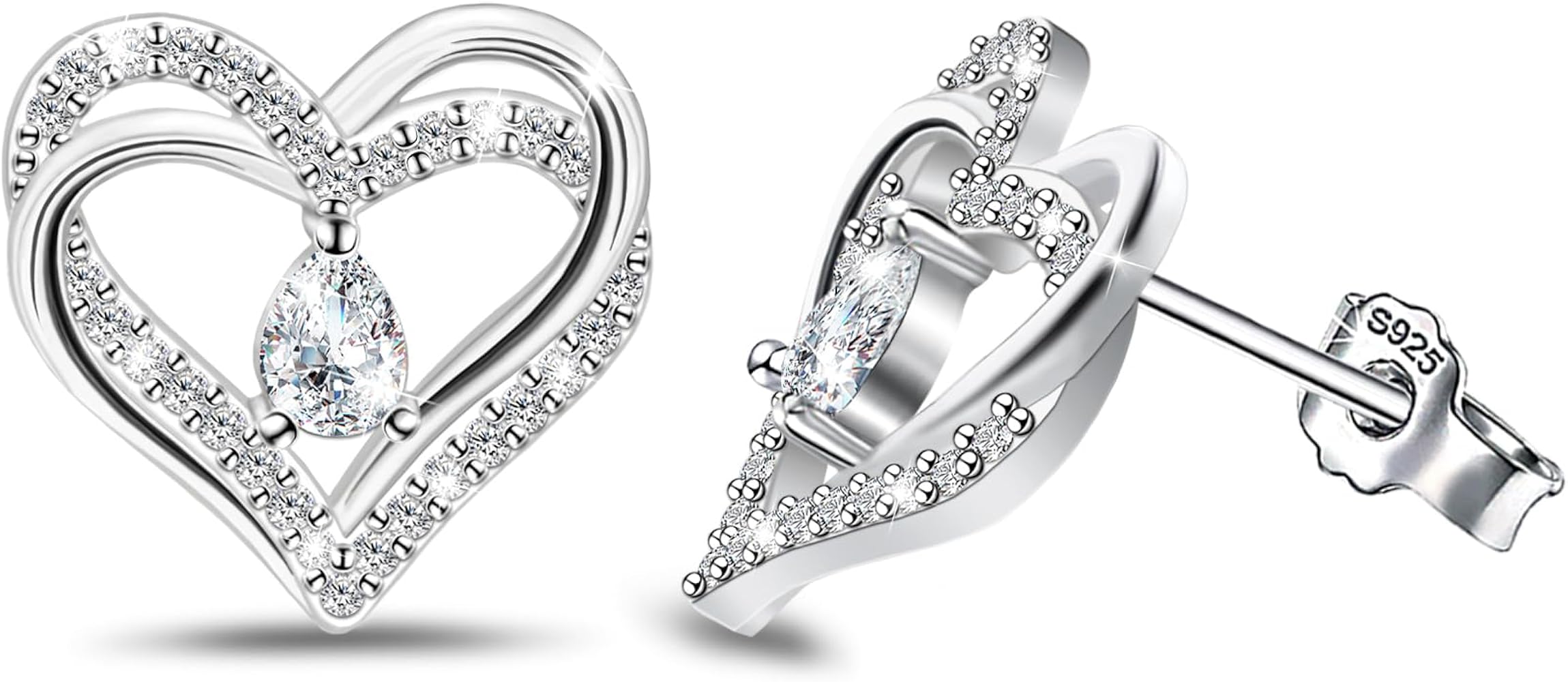 Amazon.com: Sterling Silver Heart Stud Earrings - Double