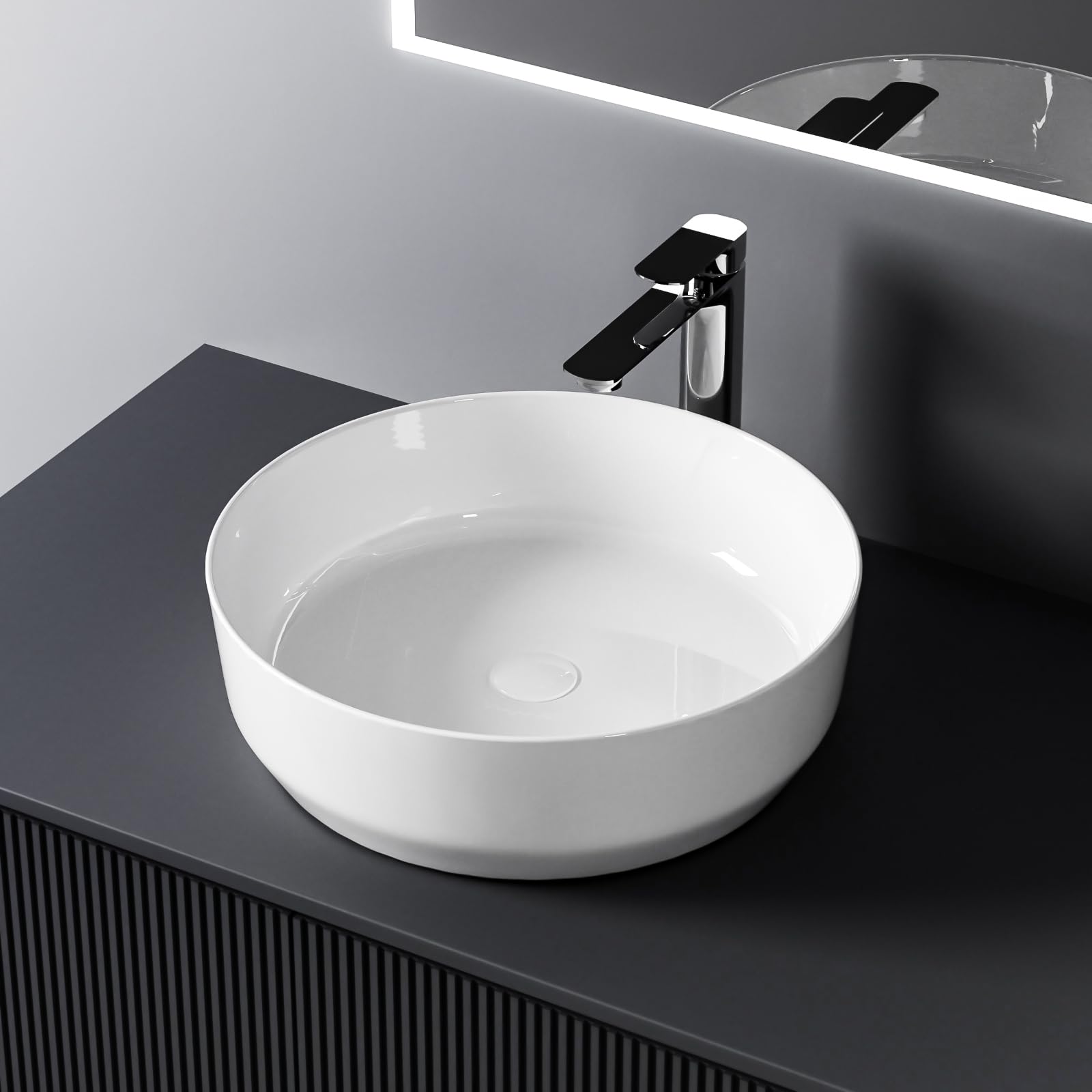 Lavabo rond céramique 36 cm EMKE pour vasque suspendue ou posée