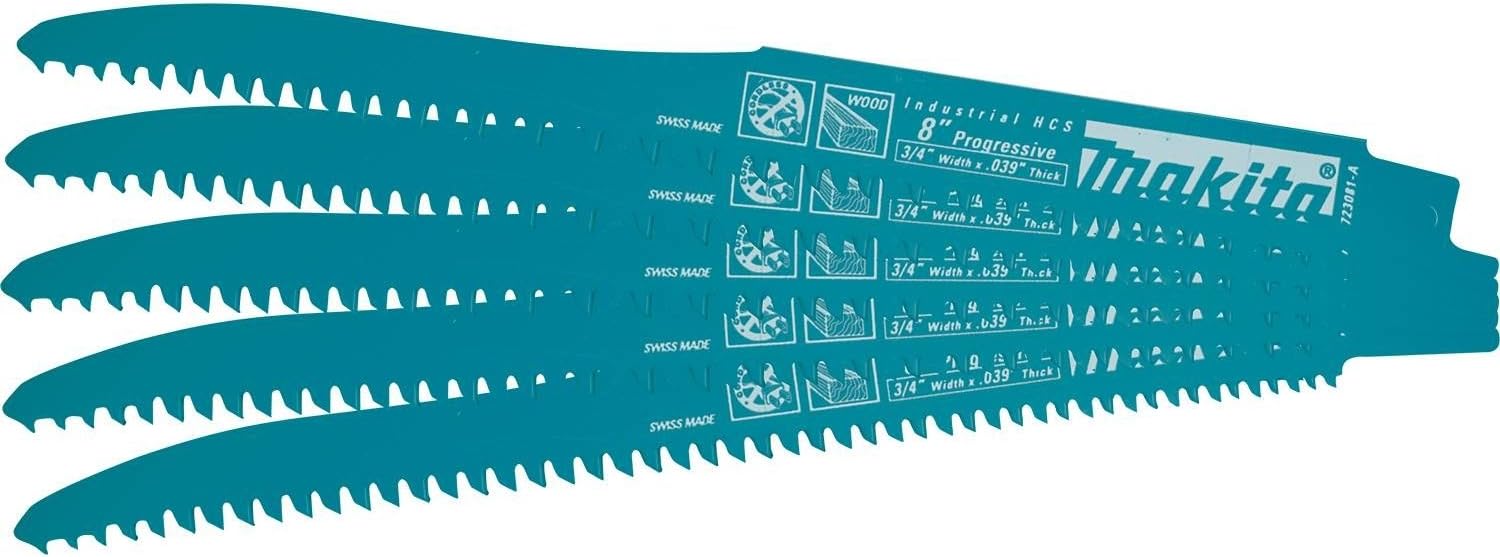 Makita 723081-A-5 8" Wood Cutting Recipro Saw Blade, Progressive, 5/pk