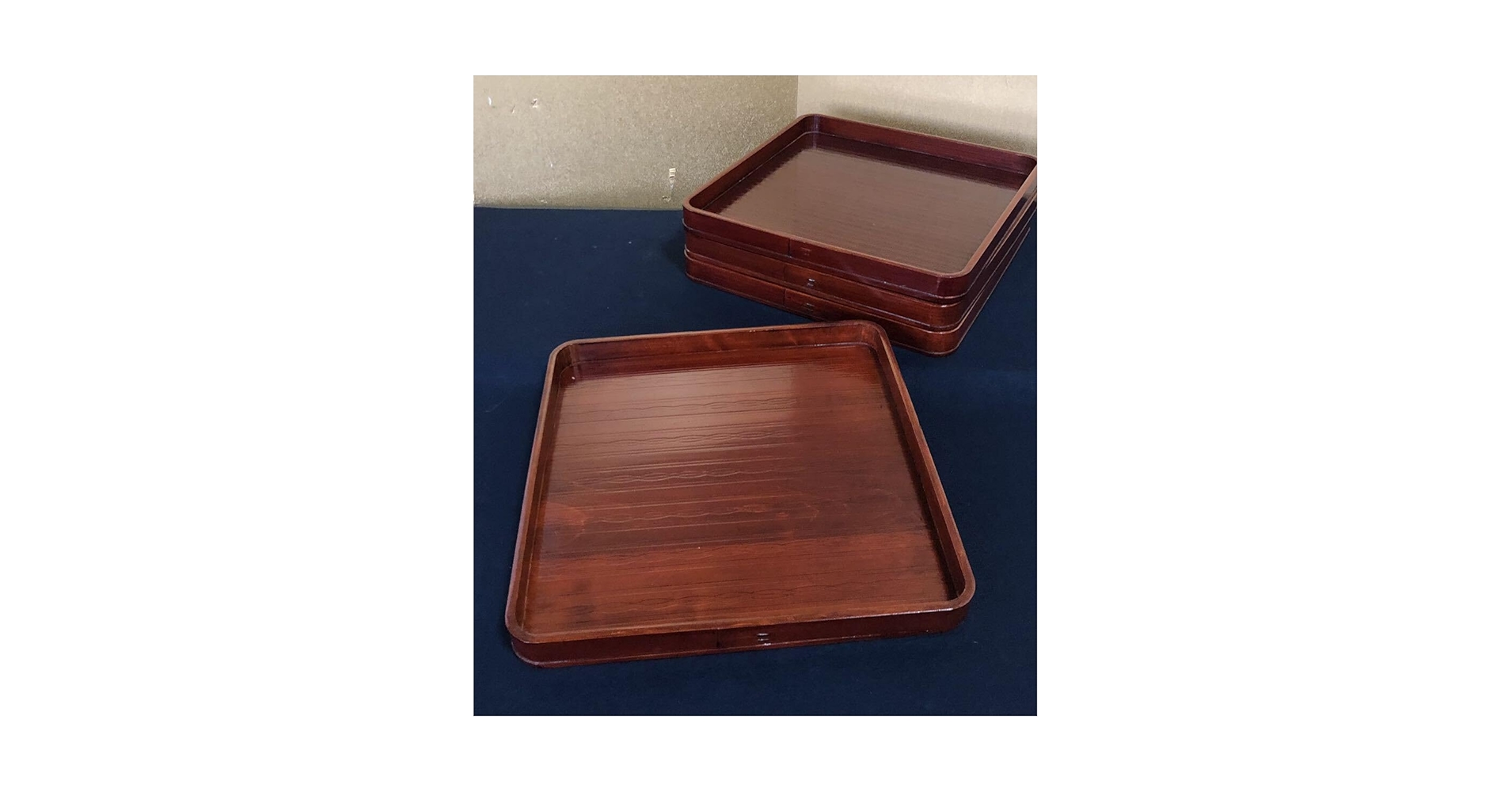 黒塗 図変り 会席膳 四方膳 角膳10客 木製漆器 木箱　250717E4 黒塗 図変り 会席膳 四方膳 角膳10客 木製漆器 木箱