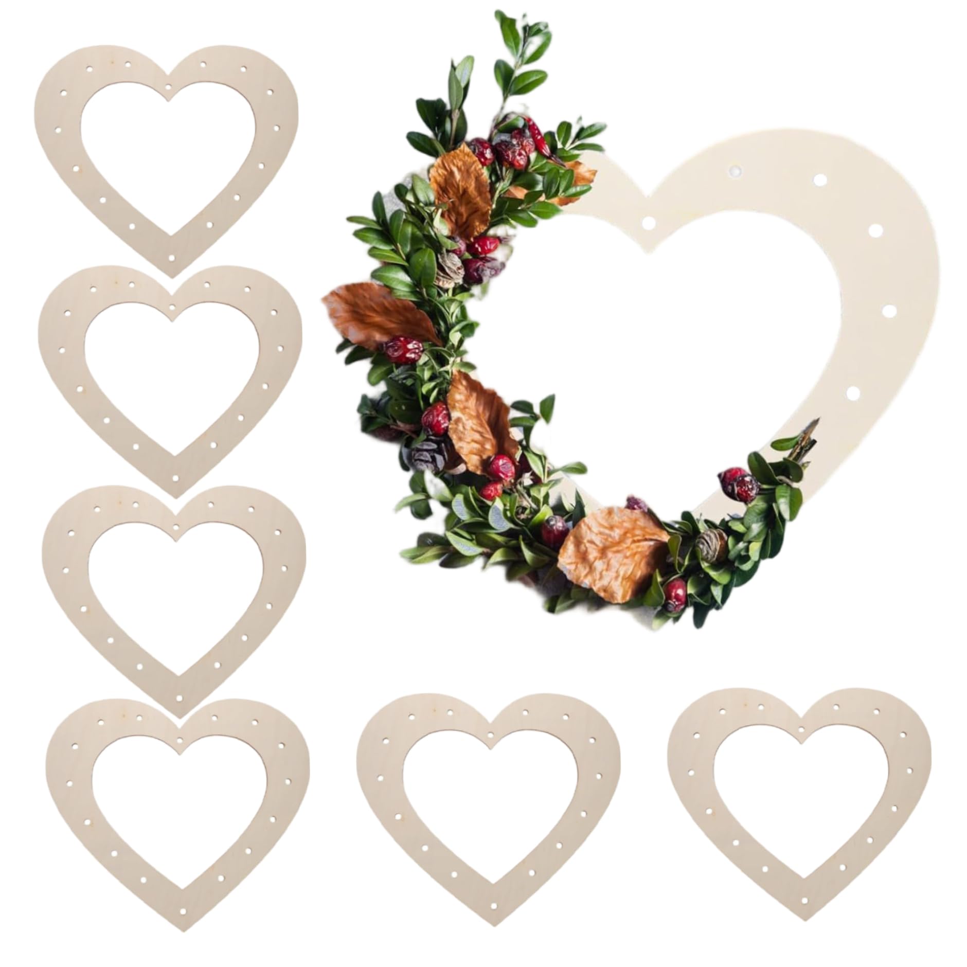 Cadre couronne en bois brut avec trous pour DIY et art floral créatif, 13x12 cm