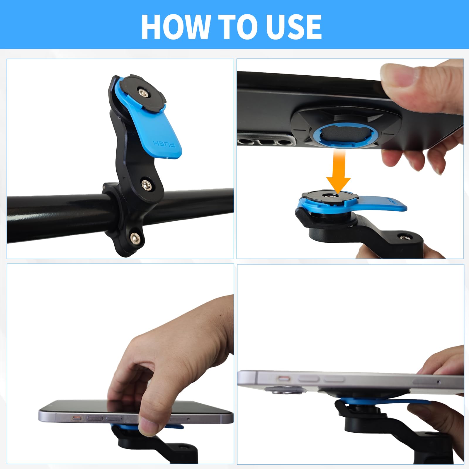 Blu Supporto Manubrio per Moto, Porta Cellulare Bici Universale Supporto per Bicicletta E Moto, Staccabile & Universale Ruotabile A 360, per Tapis Roulant, Carrello Della Spesa, Bicicletta Manubrio