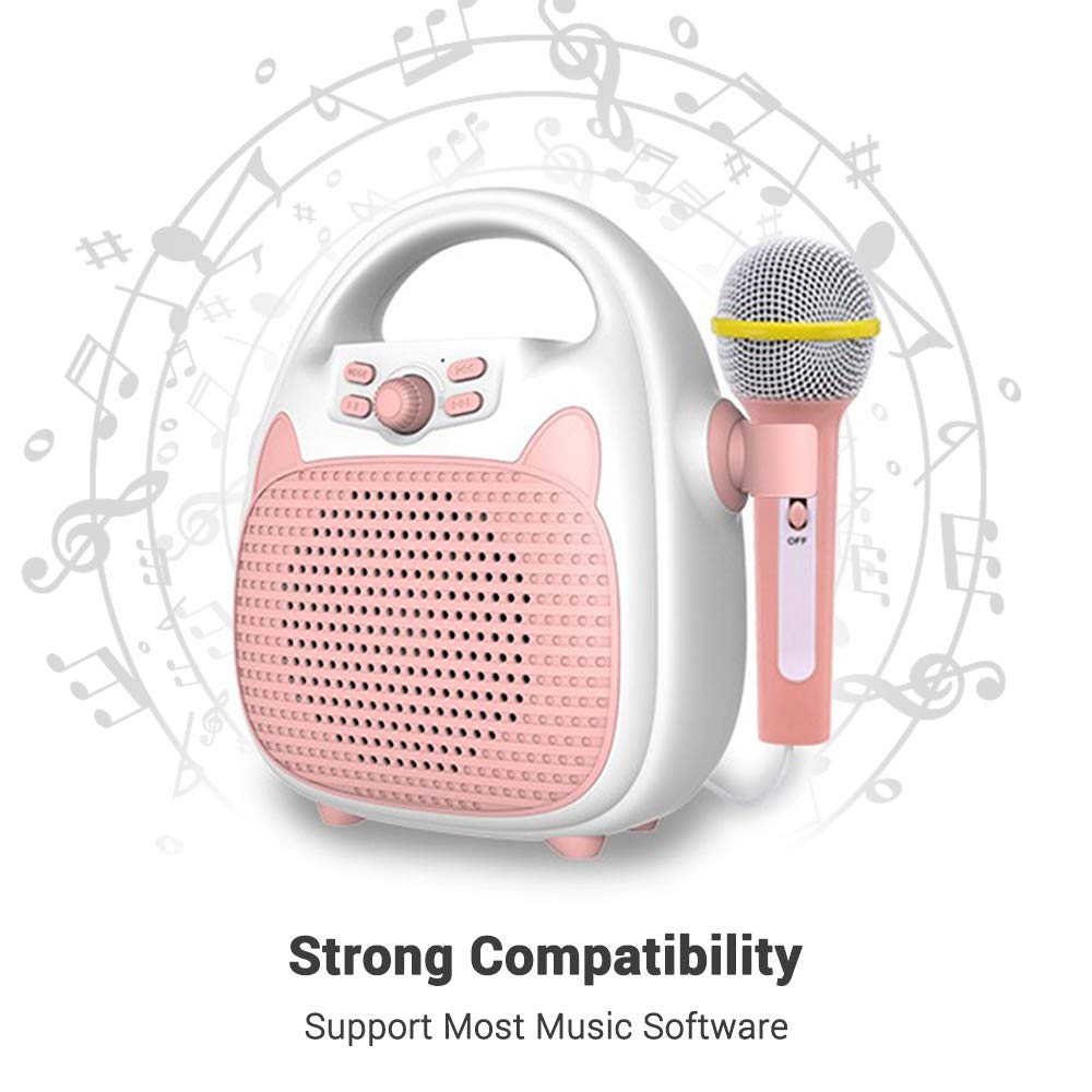 HUIOP Máquina de Karaoke Altavoz de Karaoke portátil Recargable con micrófono BT/Tarjeta de Memoria/Luces de conectividad USB para niños y niñas,Karaoke para niños