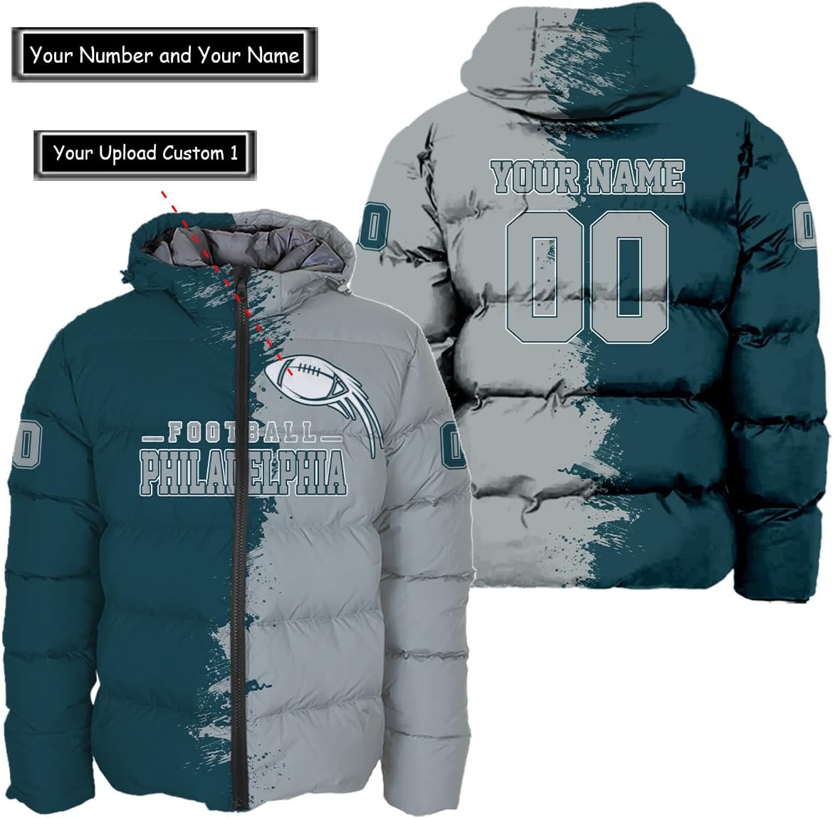 Discover Personalized Philadelphia Football Team Eagles Men's Hooded Puffer Jacket