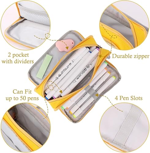 Miniatura 10 de Oyachic Estuche para lápices de 3 compartimentos de gran capacidad, bolsa de almacenamiento Oxford, estuche de maquillaje cosmético para hombres,