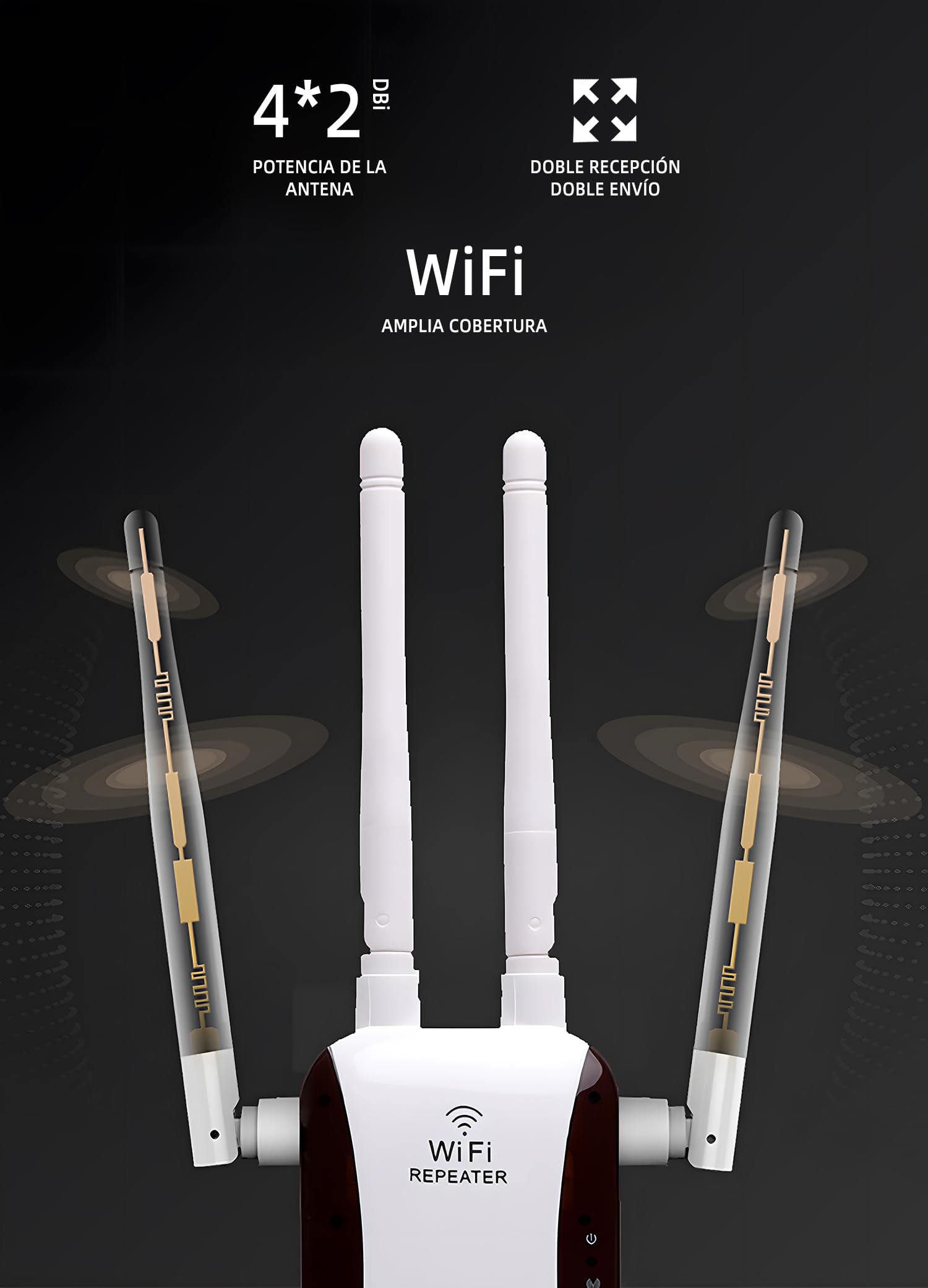 Repetidor WiFi, Amplificador señal WiFi,4 Antenas Externas, Amplificador WiFi 2.4GHz con Repertidor/Ap Modo y la función WPS,1 Puerto Ethernet, Facil de Instalar,Compatible with All WiFi Devices