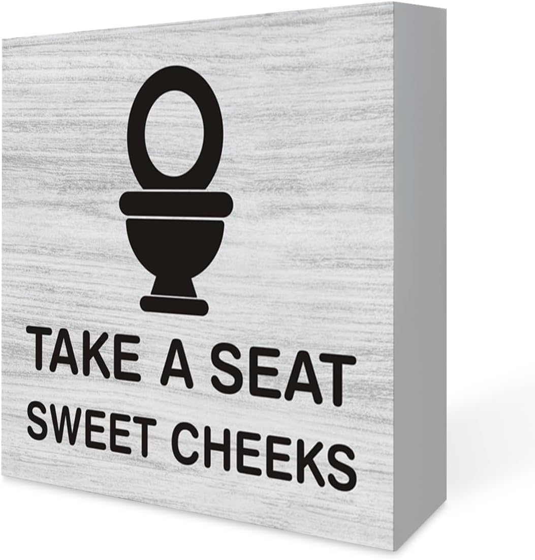 Pibonto Men's Desk Decor 5X5 Inch Home Decor Country Humor Bathroom Wood Box Sign Take A Seat Sweet Seat Wooden Block Sign Home Shelf Wall Decoration