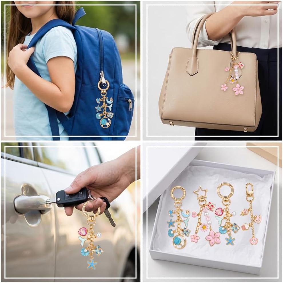 JOICEE 585Pcs Charms lip Gloss Keychain Making Kit, DIY Jewelry Crafts Making Kit with 192 Enamel Pendants 30 KeyChain Hooks 30 Chains and 333 Accessories Tools for Girls Adults Birthday Holiday Gifts