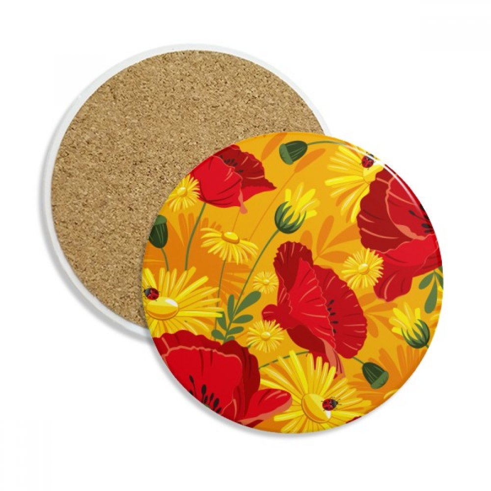 Dessous de verre en céramique Peinture Corn Poppy absorbant pour tasse et mug 2 pcs