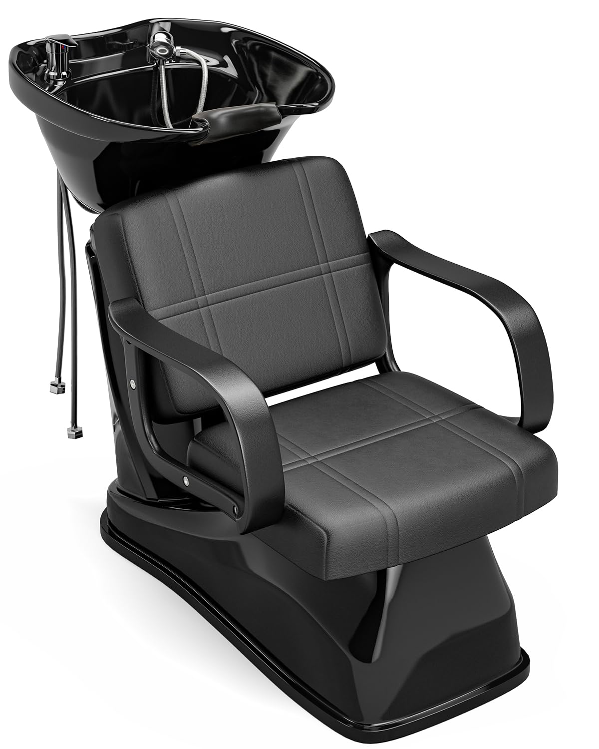 Icoget Professioneller Shampoonierstuhl mit Höhenverstellbarem Becken | Haarwaschbecken für Friseursalons & Barbershops | Ergonomischer Stuhl mit PU-Leder | Neigbares Becken aus PP-Kunststoff