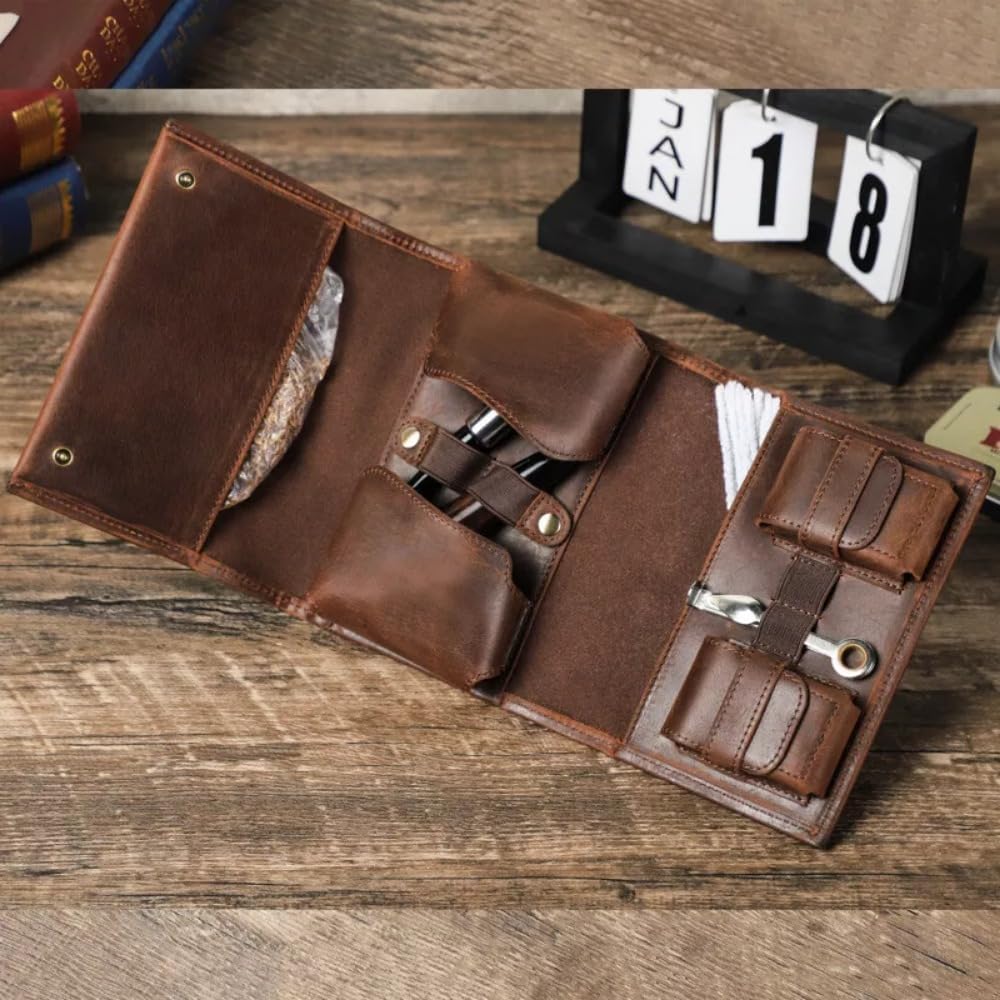 Cowhide Leather Pipes Bag Smoking Accessories Pipe Roll Pouch Tobacco Bag Case