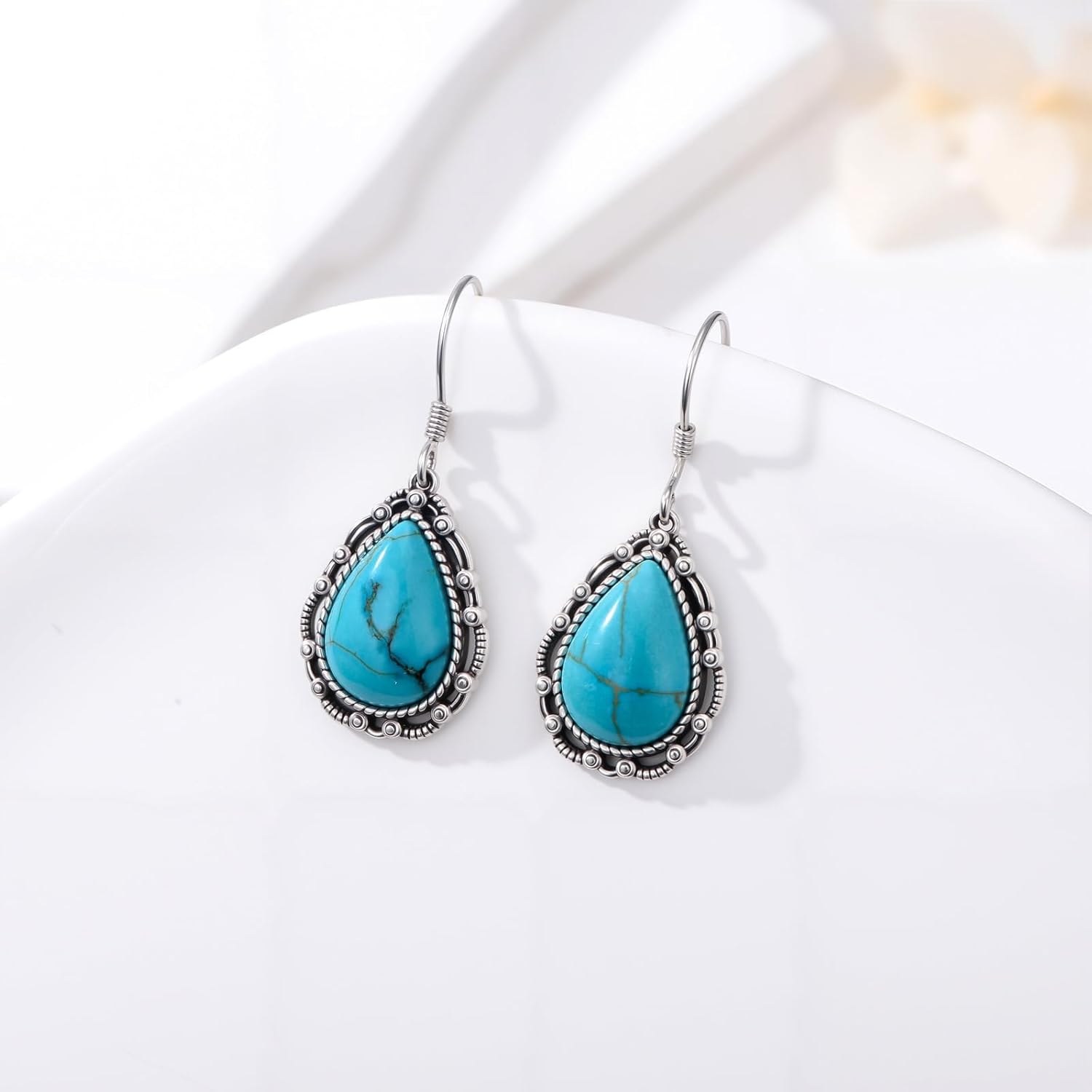 Real Turquoise Earrings 925 Sterling Silver Vintage Turquoise Drop Dangle Earrings Jewelry Gifts for Women - Image 3