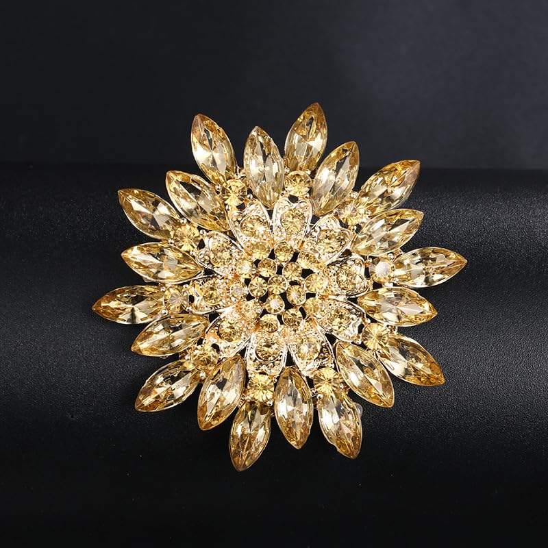 Image of Sunflower Rhinestone Brooch for Women Daisy Brooch Pins with Crystal Flower Accessory Pins Jewelry Birthday Gift Colorful Crystal Sunflower Brooch Pin for Dress Hat Decoration
