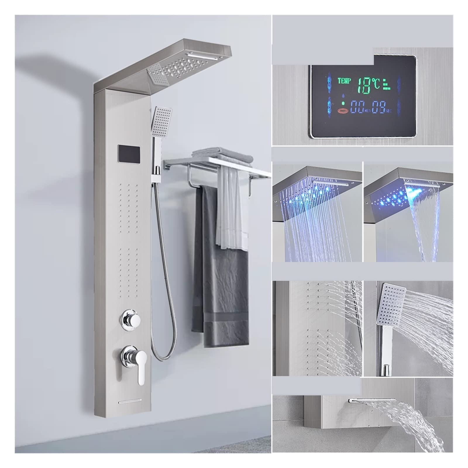 Système de douche numérique en acier inoxydable noir 8011