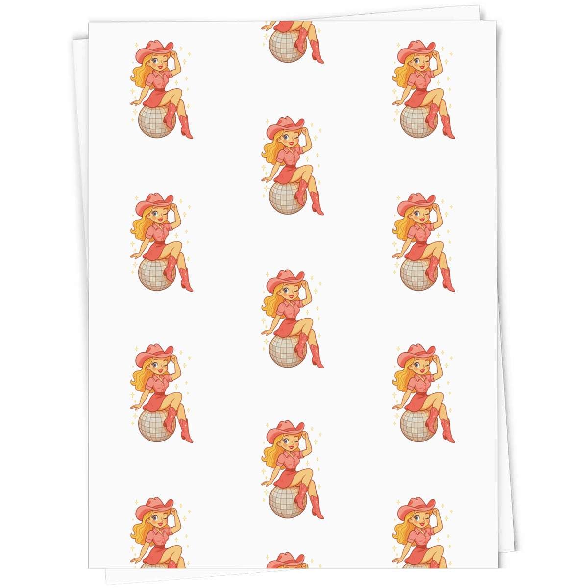 Azeeda 5 x 'Cowgirl Disco Ball Pinup' Gift Wrap Paper (GI00120171)