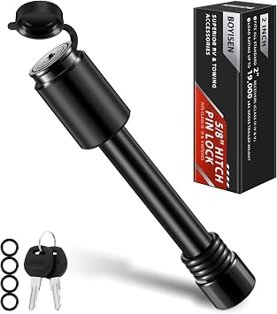 BOYISEN Trailer Hitch Pin Lock, 5/8" Locking Hitch Pin for Class III/IV/V 2" & 2.5" Receivers, One-Piece Forged Steel, 4 O-Rings Reduce Rattle, Weatherproof Cap, for Bike Rack & Ball Mount 1 Pack