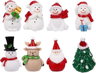 YARDWE Conjunto de 8 peças de mini estatuetas de Natal de resina 3D miniatura de brinquedos de jardim de fadas estátua de topo de bolo rústico para casa de bonecas de inverno nevadas (aleatória)