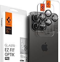 Spigen 相機鏡頭屏幕保護膜 [GlasTR EZ Fit Optik Pro] 專為 iPhone 16 Pro Max/iPhone 16 Pro/iPhone 15 Pro 設計 [保護套友好] - 黑鈦 [2 件裝] 。