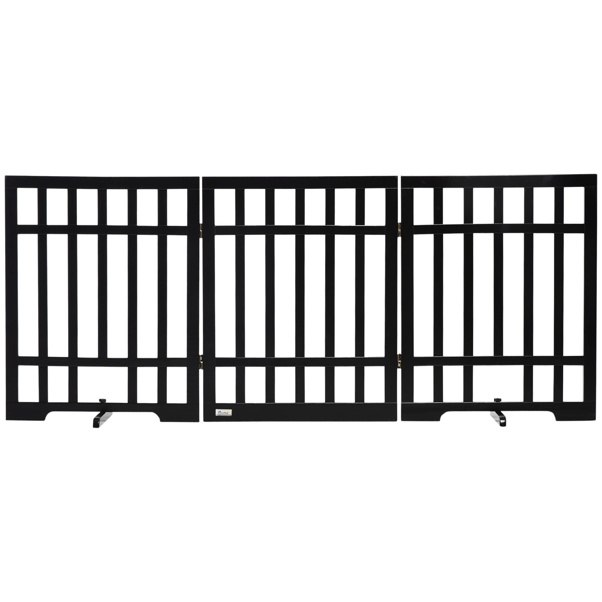 PawHut Barrera de Seguridad para Perros de Madera Valla para Mascotas Plegable de 3 Paneles con Soporte de Pie para Escaleras y Puertas Pino 181x35x76 cm Negro
