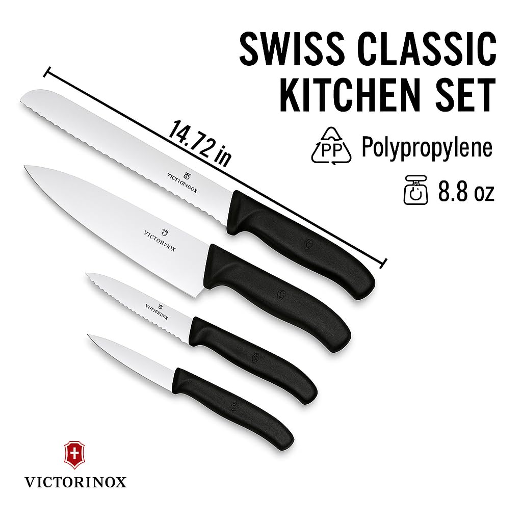 Victorinox Swiss Classic Küchenmesser Set, Küchengarnitur, 5-teilig, Extra Scharf, Swissmade, schwarz