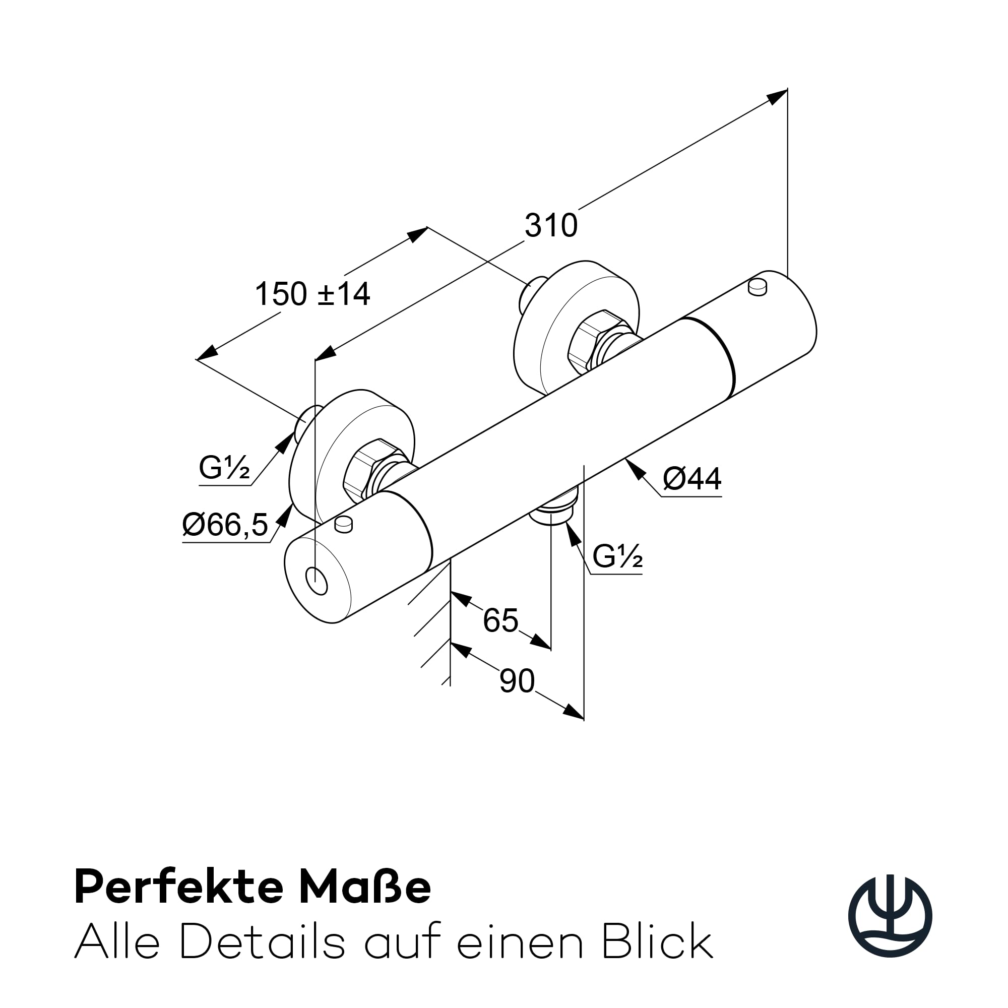 KLUDI-X1 Duscharmatur Duschthermostat mit Temperaturbegrenzung, Aufputz-Brausearmatur, für 1 Verbraucher, Wandmontage, Sicherheitssperre, Chrom, 350030575