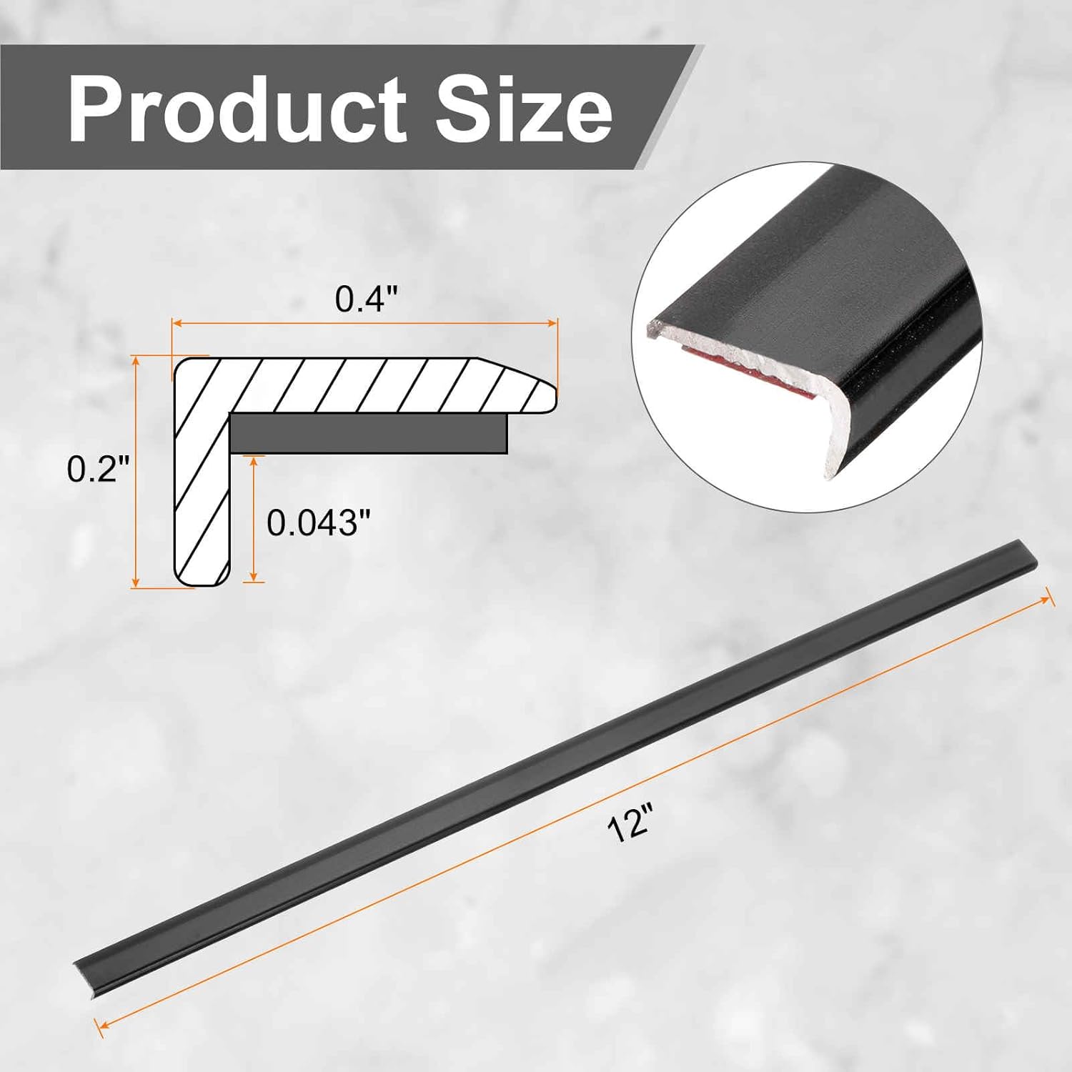 HARFINGTON 10pcs Tile Edge Trim 12" x 0.4" Peel and Stick Backsplash Trim Aluminum Alloy Self Adhesive L-Shape Outside Corner Strip for Kitchen Tailgates Mirror Frame Furniture, Matte Black