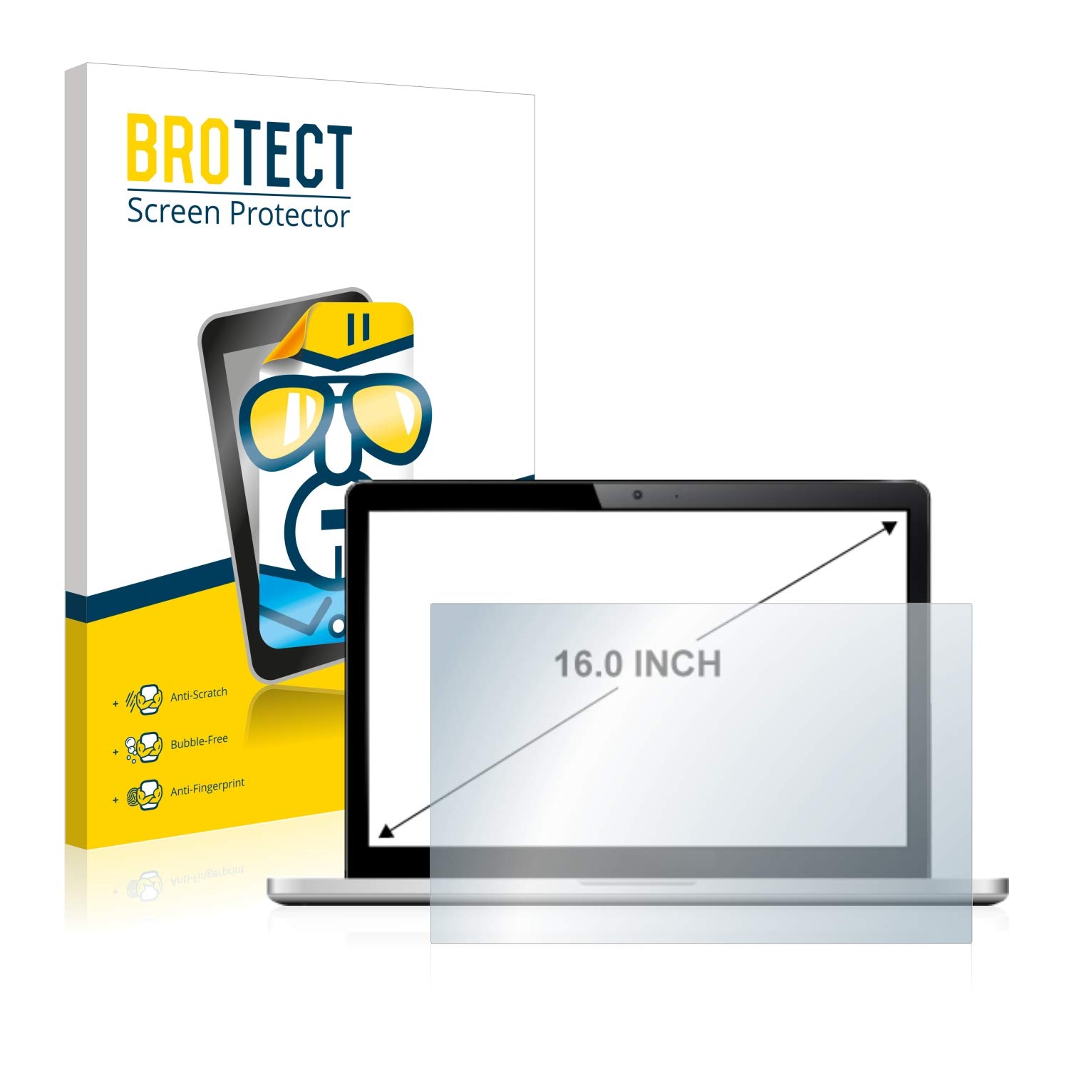 brotect 16" Pellicola Protettiva per Notebooks con 16,0 Pollici (40.6 cm) [354 x 199 mm, 16:9] Trasparente Anti-Impronte