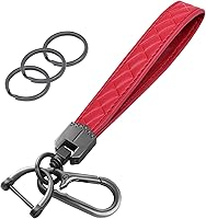 Vista 8 de Llavero de cuero para muñeca, llavero de coche con 3 llaveros y anillo anti-pérdida (Negro)