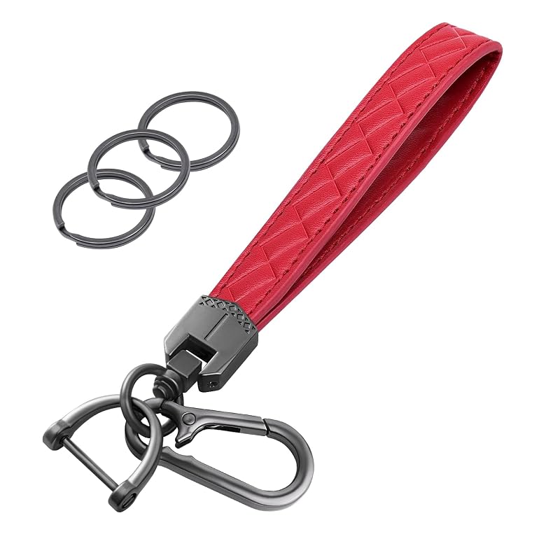 Chaveiro de pulso em couro sintético OHKYOOT para chaves de casa e carro vermelho e preto