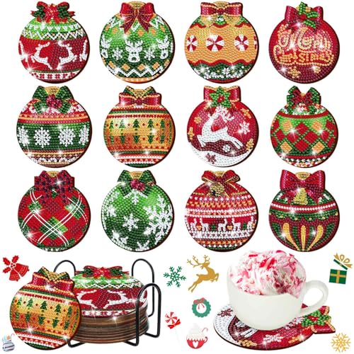 Sous-verres de Noël classiques lot de 12 avec support en métal