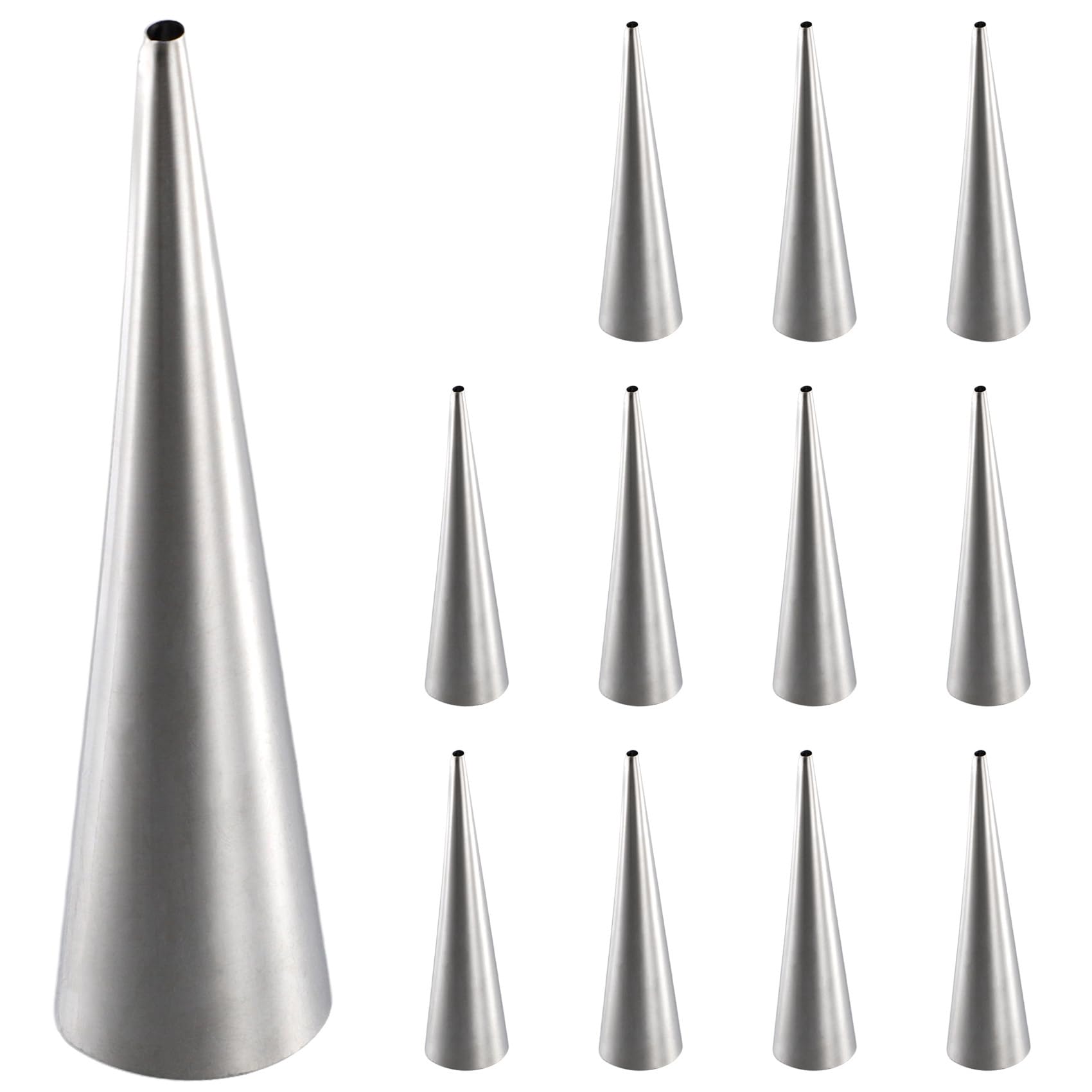 muqeu Cream Horn Molds 12Pcs Large Size Baking Cones Stainless Steel Roll Horn Forms Conical Danish Pastry Cones Moulds