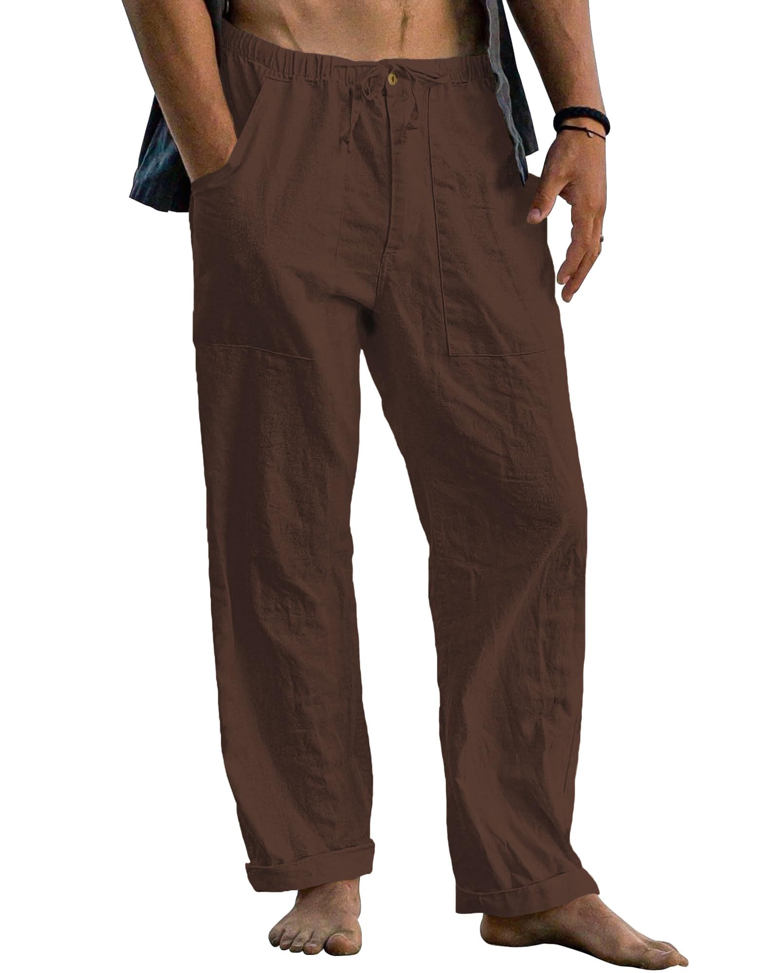 Cegerne Pantaloni in Lino Uomo Lunghi Leggeri, Pantaloni Estivi Casual con Vita Elastica e Coulisse, per Spiaggia Vacanze Medievale Vintage e Uso Quotidiano