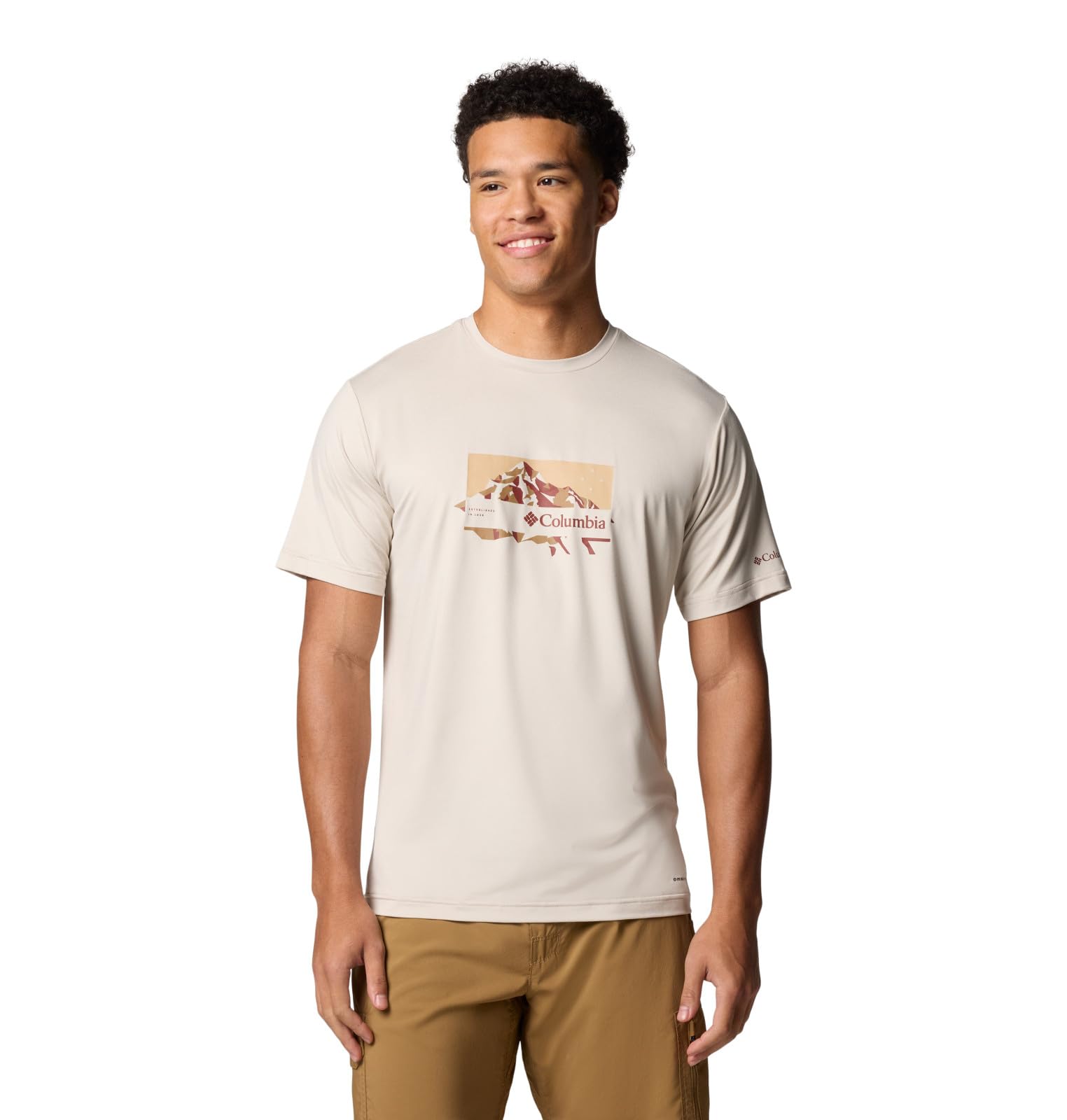 Columbia Men's Dark Stone Heather/Peak Direction Kwick Hike Graphic Short Sleeve Tee, Medium
