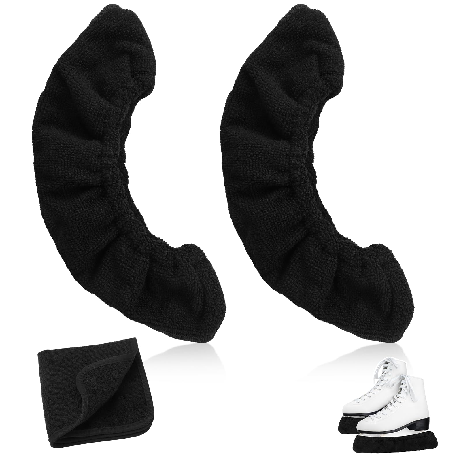 1 paio di protezioni per pattini, 1 paio con 1 asciugamano, calze elastiche per pattinaggio artistico, hockey su ghiaccio, accessori per protezione pattinaggio, taglia M per ragazzi, nero