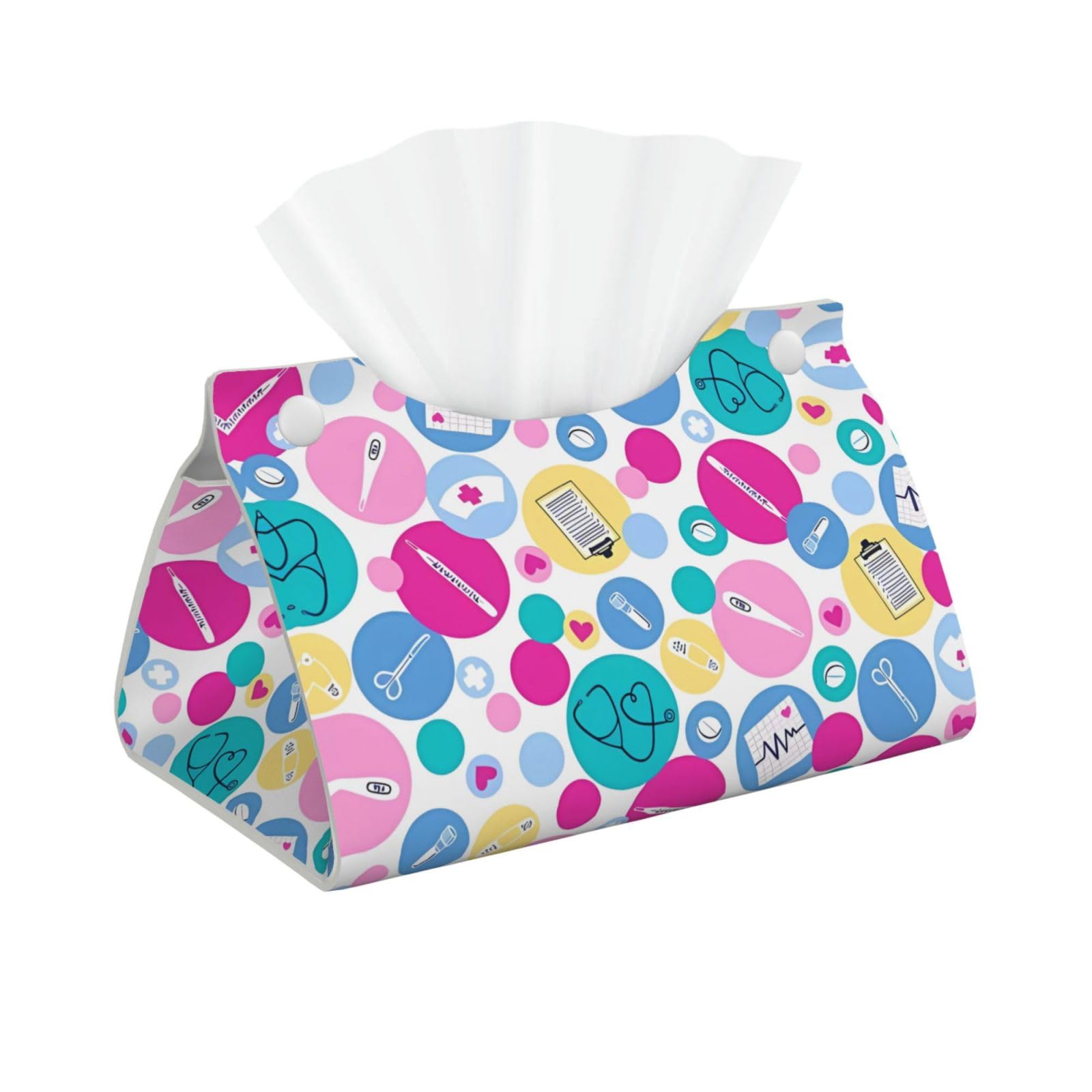 CutePrint Long Tissue Box Cover Holder Foldable Leather Organizer for Vanity, Nightstand, Desk & Bathroom