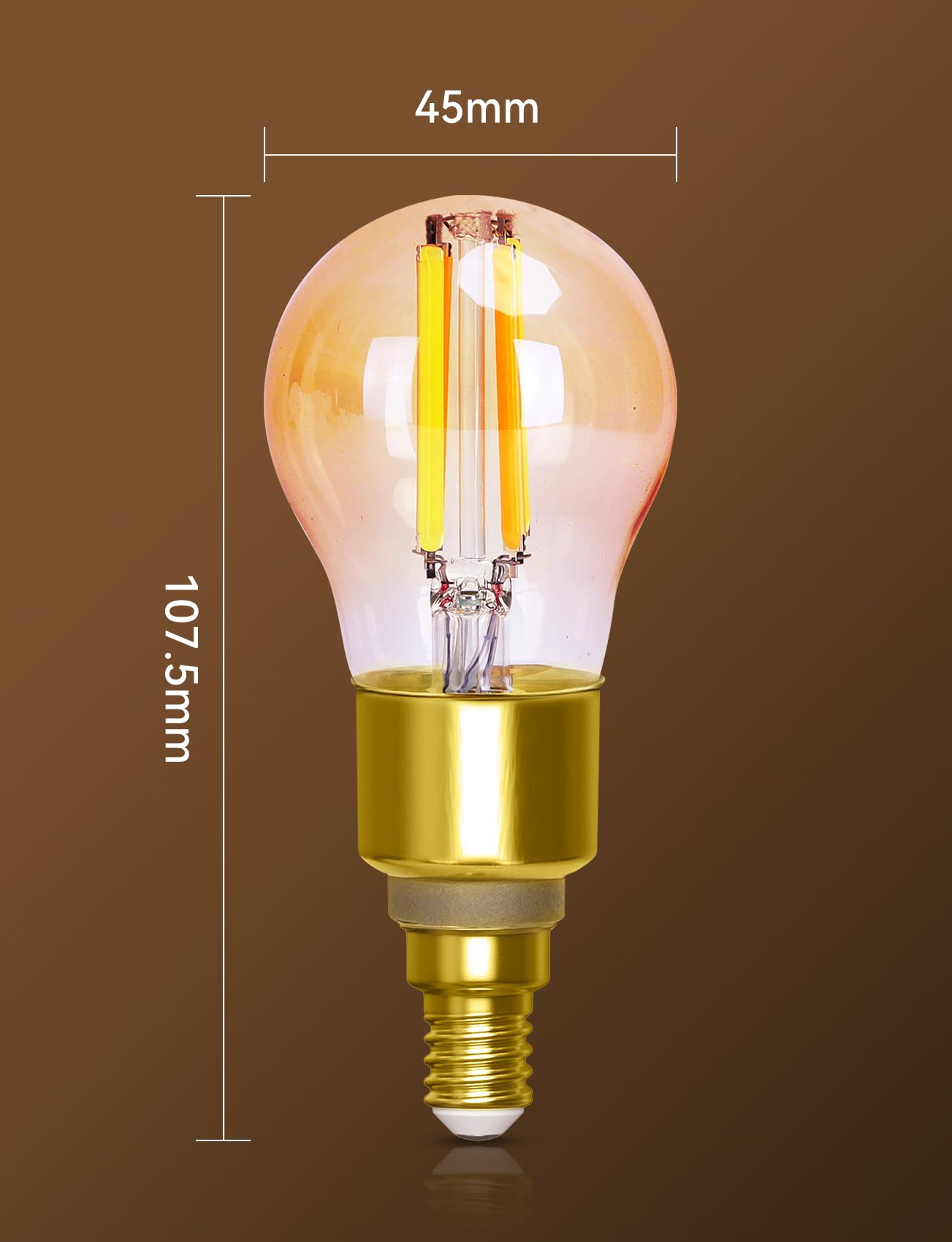 Aigostar Ampoule Connectée Alexa, Ampoule LED E14 Edison, G45, Ambre, 4.5W 470LM, Blanc Chaud Dimmable 2700K -6500K, Compatible Alexa et Google Home, 2 Unités