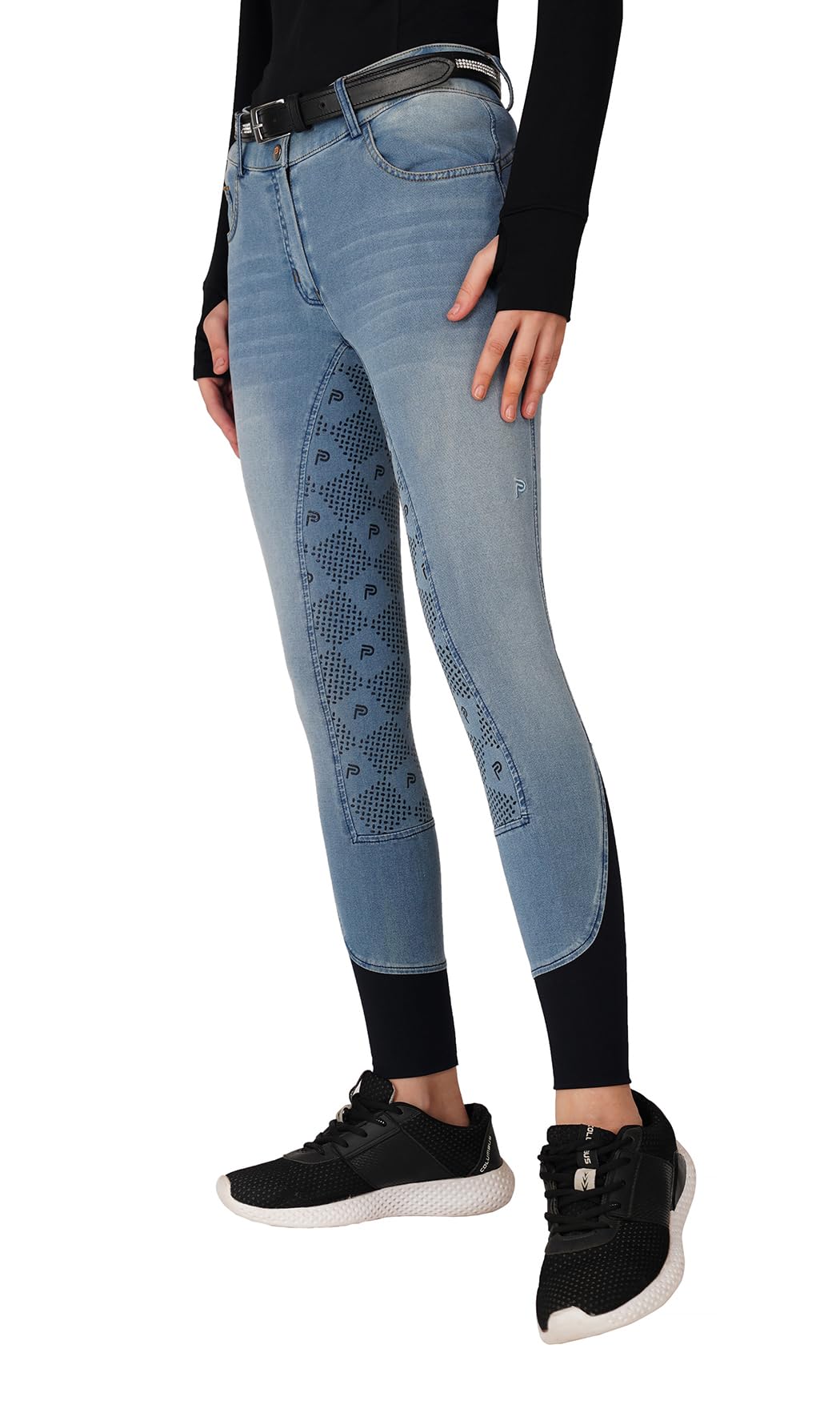 Preto Pantalones de equitación de mezclilla para mujer, con asiento completo, agarre de silicona, suaves, elásticos, pantalones ecuestres con bolsillos