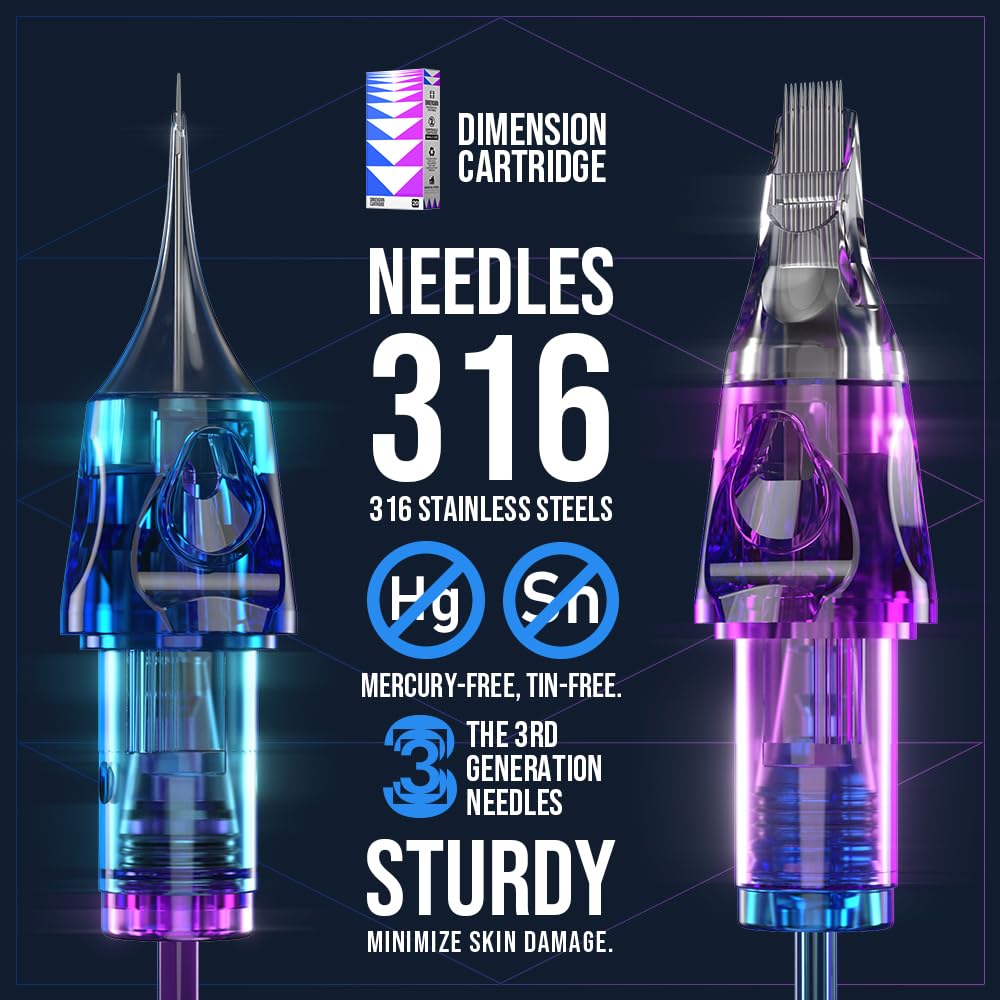 CNC Tattoo Needles Cartridge 14RS 20Pcs #10 Bugpin 0.3mm Round Shader M-Taper Disposable Cartridges with Membrane for Rotary Tattoo Machine Supply Standard Pack EN04B-20-1014RS-M - Image 2