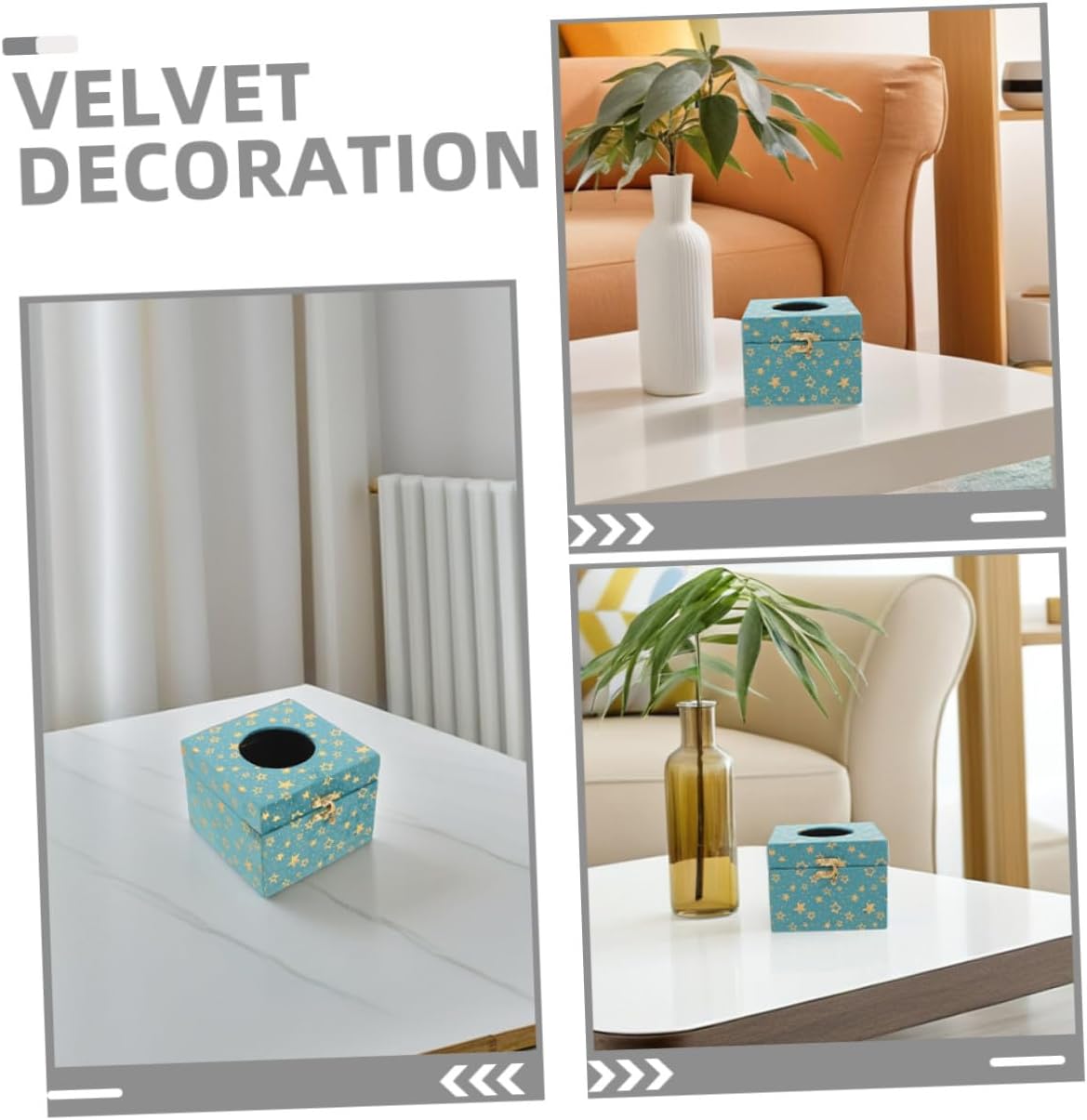 Wooden Tissue Box Cover 2pc Set Vintage Plush Desktop Facial Tissue Holder for Home Living Room Bedroom Hotel Commercial Use in Nebula Blue image 3