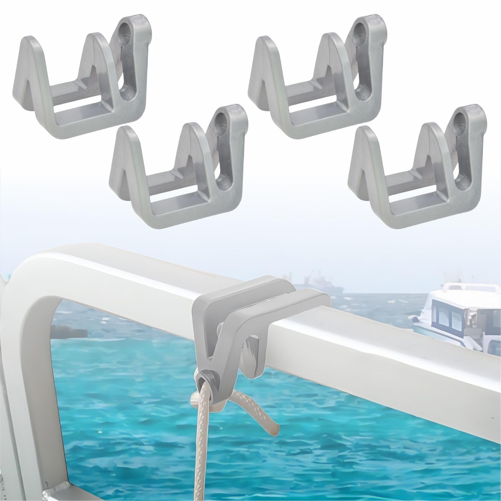 LODMOD Marine Fender Hanger - Boat Hook & Rod Holder Cleat for Pontoon Square Rail & Docking, Quick & Easy Installation, 4 Pack (Grey)