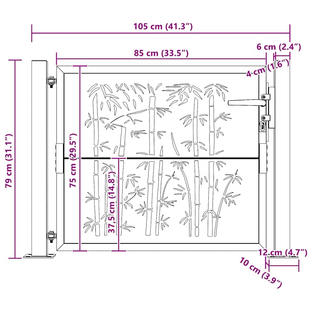 vidaXL Cancello da Giardino 100x75 cm in Acciaio Corten Design bambù, cancello, cancello in Acciaio, cancello da Esterno, cancello di Sicurezza