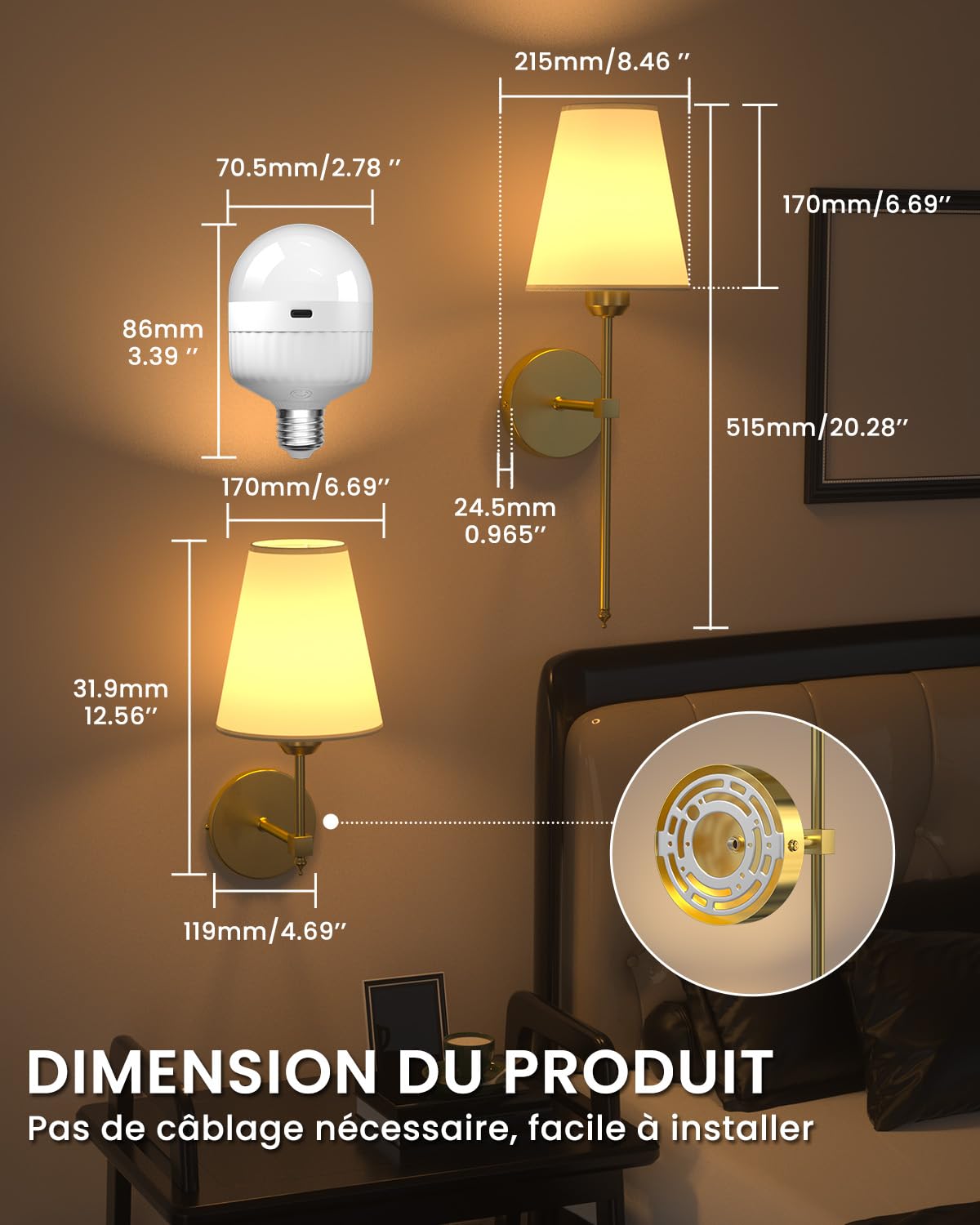 Klarlight Batterie Fonctionne mur Sconce Ensemble de 2, RGB+3CCT Lampes Murales Rechargeables 5000mAh, Dimmables Télécommande, Sans fil Chambre Salon