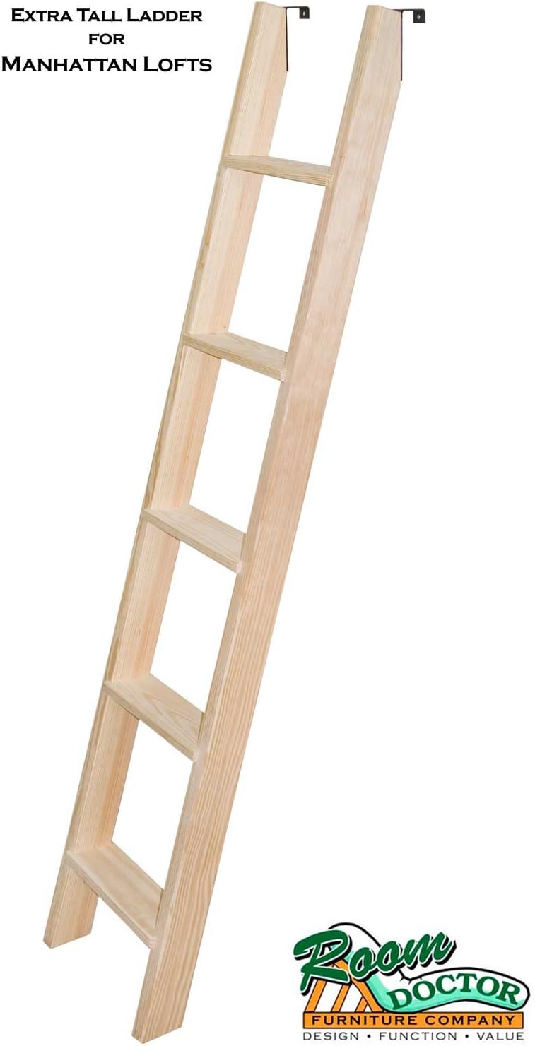 Room Doctor Accessories Tall Bunk Bed Ladder - Solid Wood - Chemical Free - Sturdy - Good for Kids Lofts, Children’s Beds and Library- Easy Assembly - Made in The US - Eco-Friendly – Includes Hooks